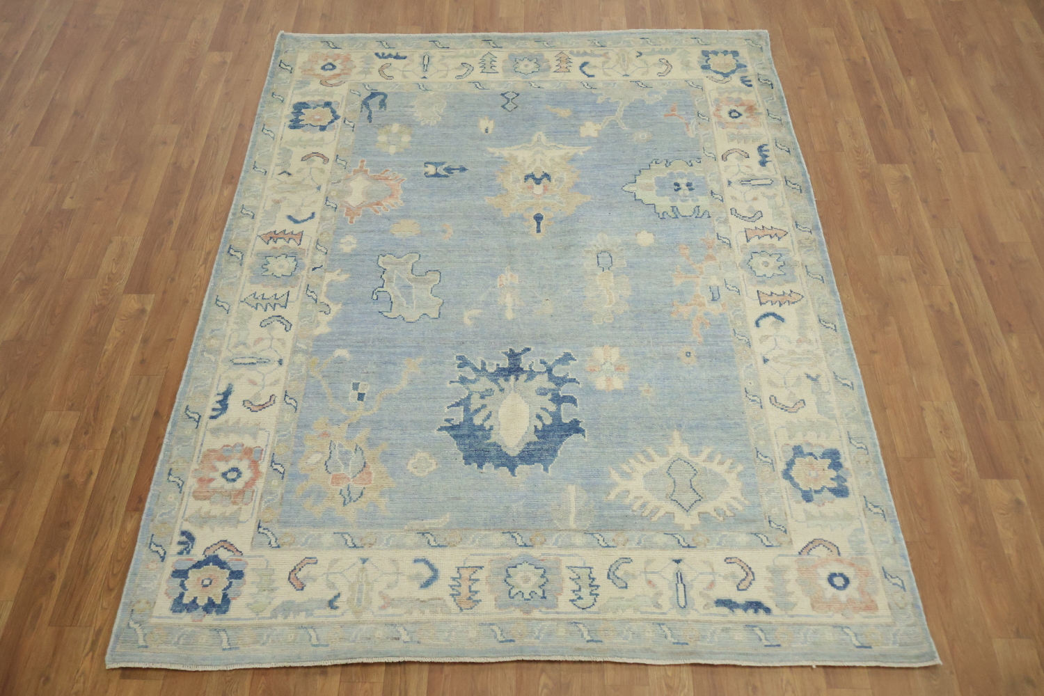 Blue Vegetable Dye Wool Oushak Turkish Rug 5x7