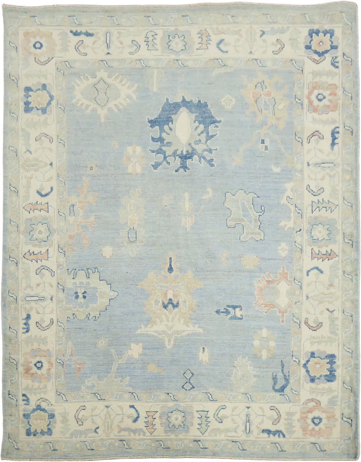 Blue Vegetable Dye Wool Oushak Turkish Rug 5x7