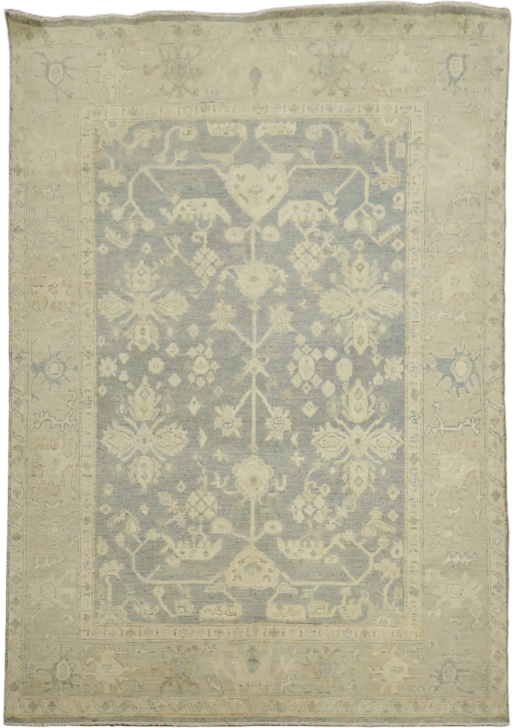 Wool Grey Oushak Turkish Rug 5x7