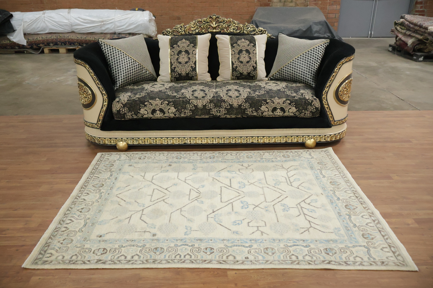 Decotative Geometric Wool Oushak KhotanTurkish Rug 5x7