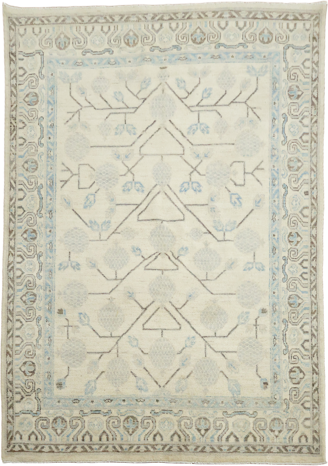 Decotative Geometric Wool Oushak KhotanTurkish Rug 5x7