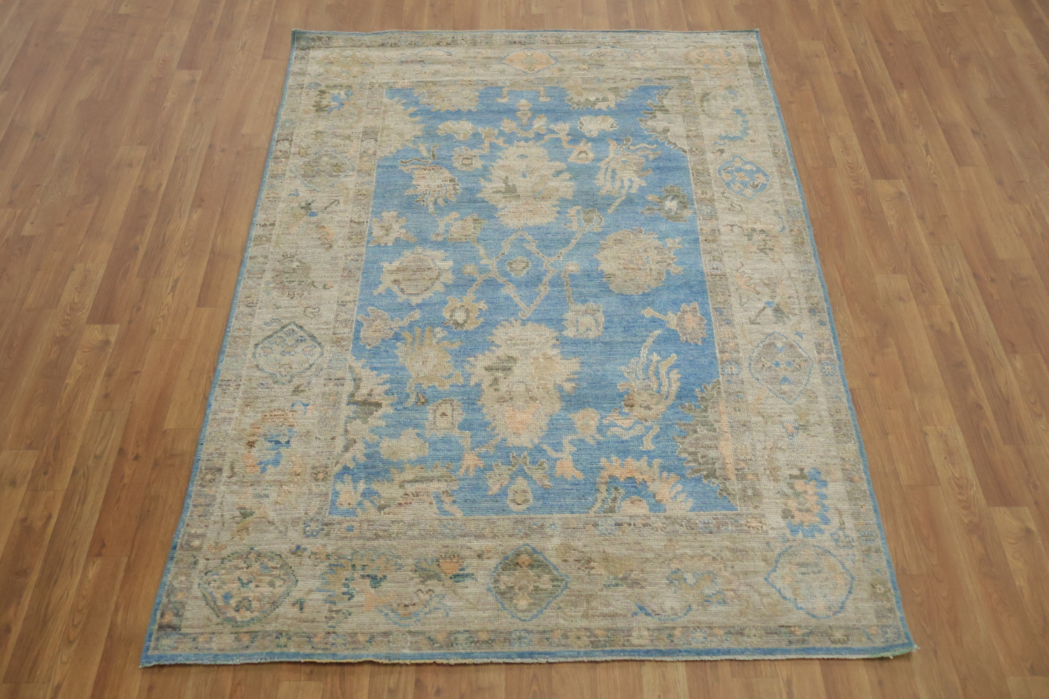 Top Quality Blue Floral Wool Oushak Turkish Rug 5x7