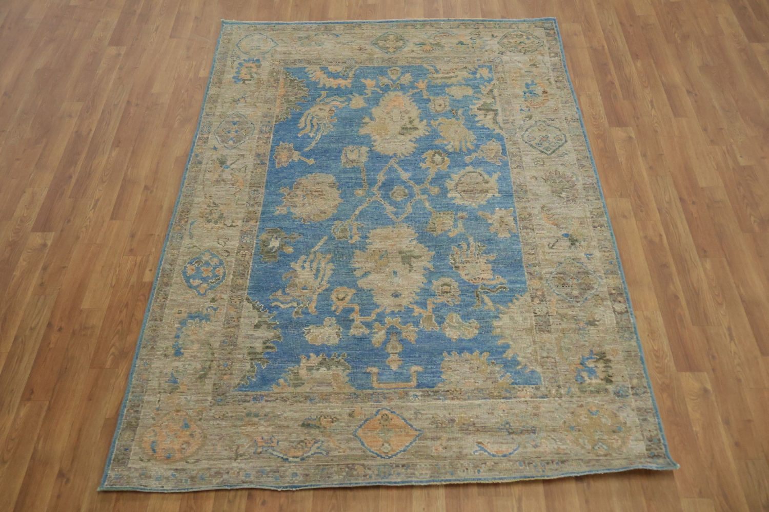 Top Quality Blue Floral Wool Oushak Turkish Rug 5x7