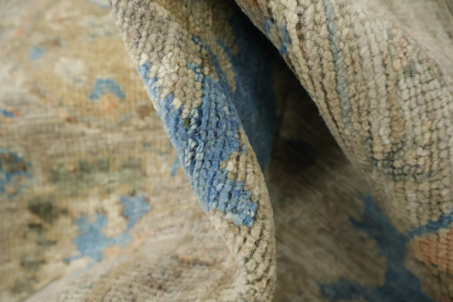 Top Quality Blue Floral Wool Oushak Turkish Rug 5x7