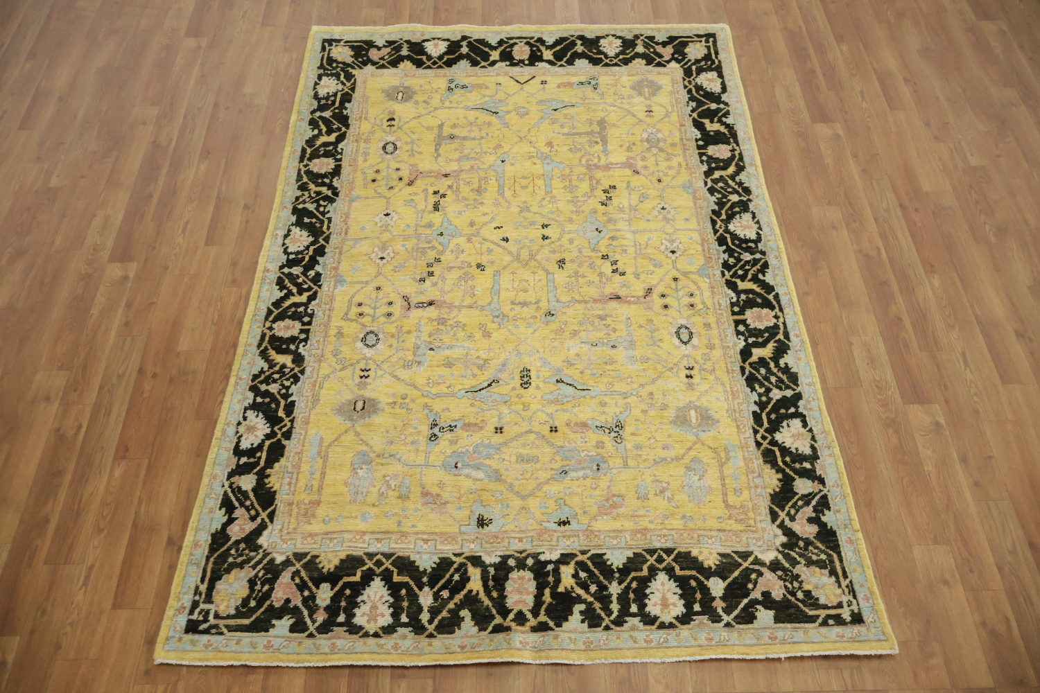 Geometric Wool Oushak Turkish Rug 5x7
