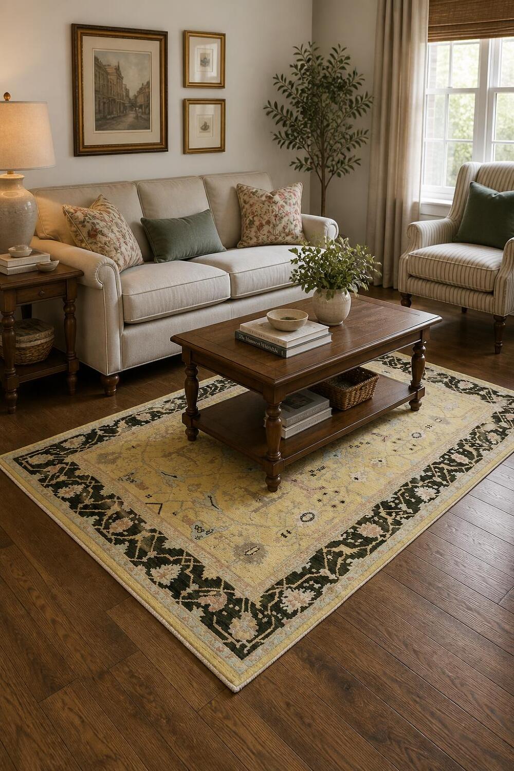 Geometric Wool Oushak Turkish Rug 5x7