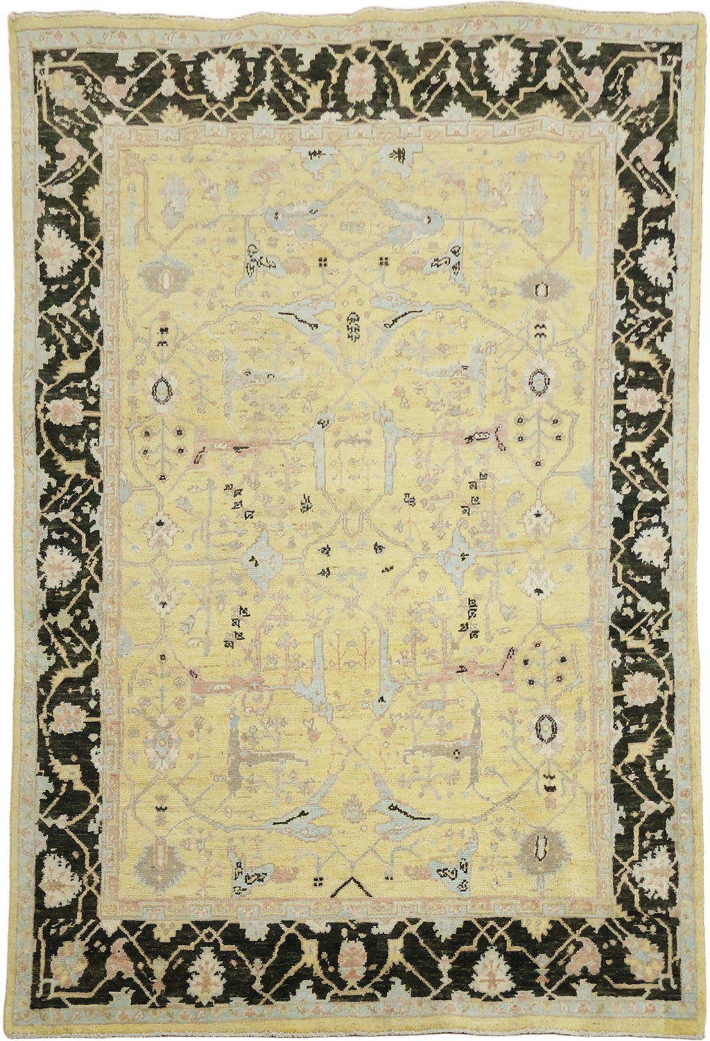 Geometric Wool Oushak Turkish Rug 5x7