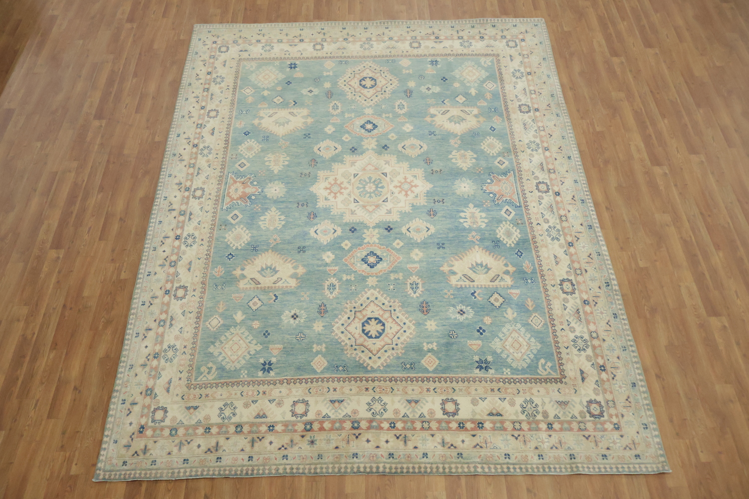 Charming Blue and Beige Kazak Pakistani Rug with Classic Design 8zx10
