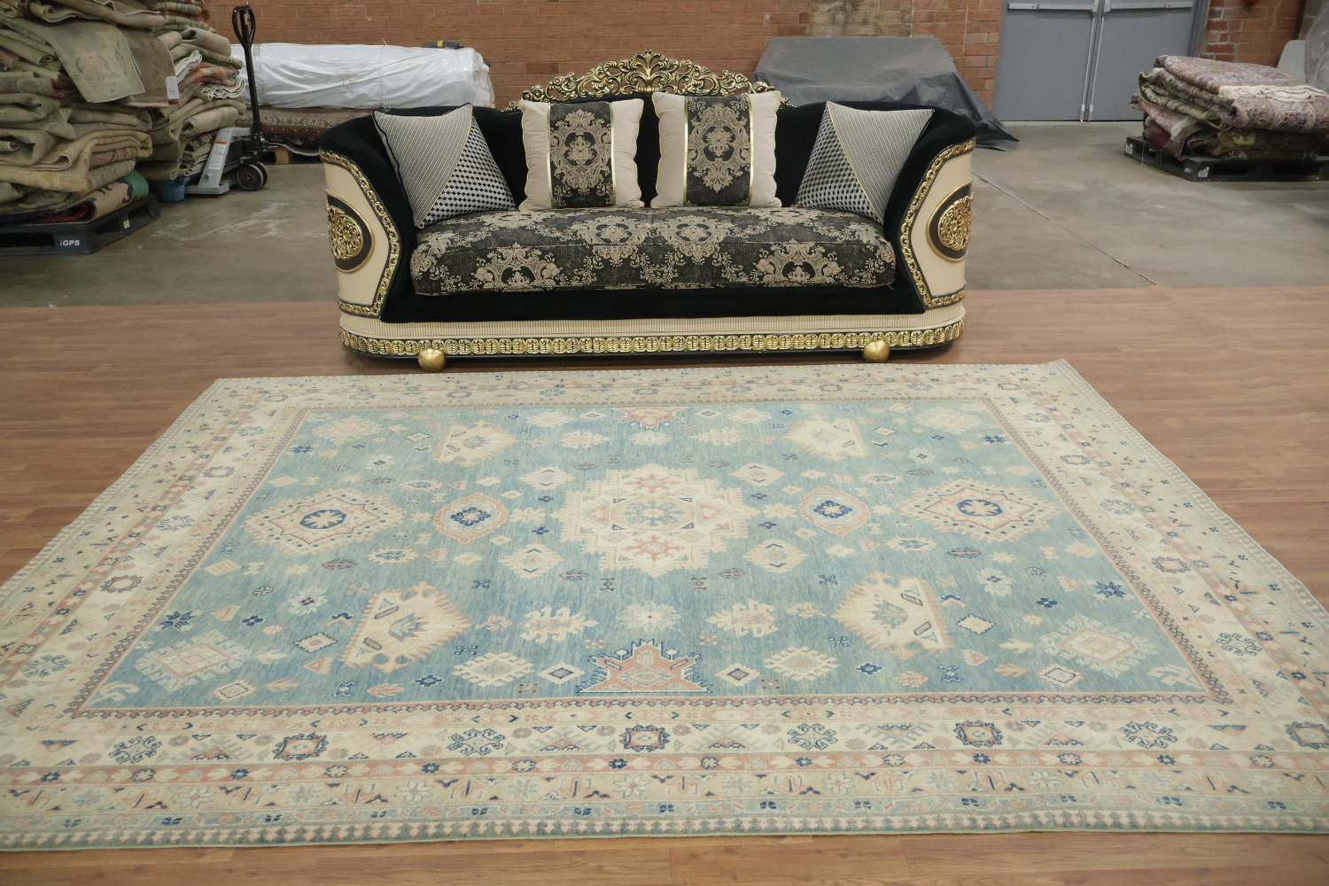 Charming Blue and Beige Kazak Pakistani Rug with Classic Design 8zx10