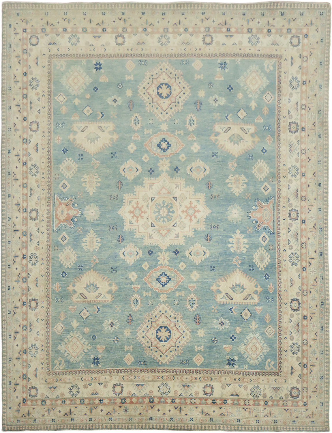 Charming Blue and Beige Kazak Pakistani Rug with Classic Design 8zx10