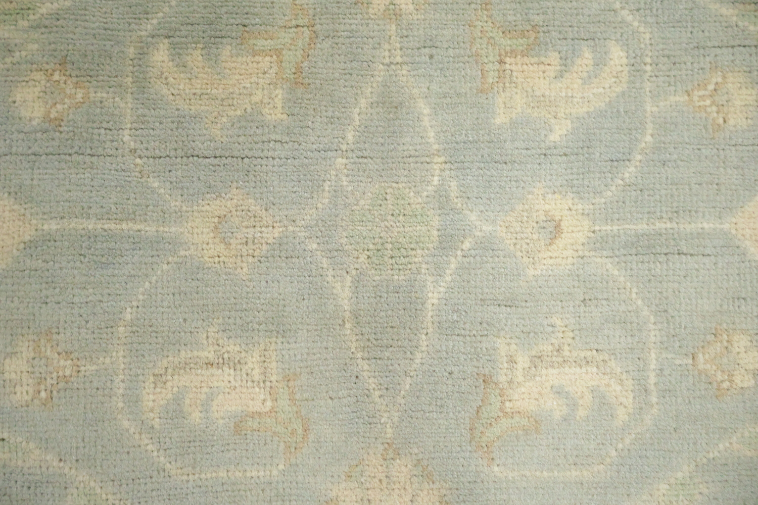 Traditional Patterned Light Blue and Beige Floral Hand-made Rug 9'x12'