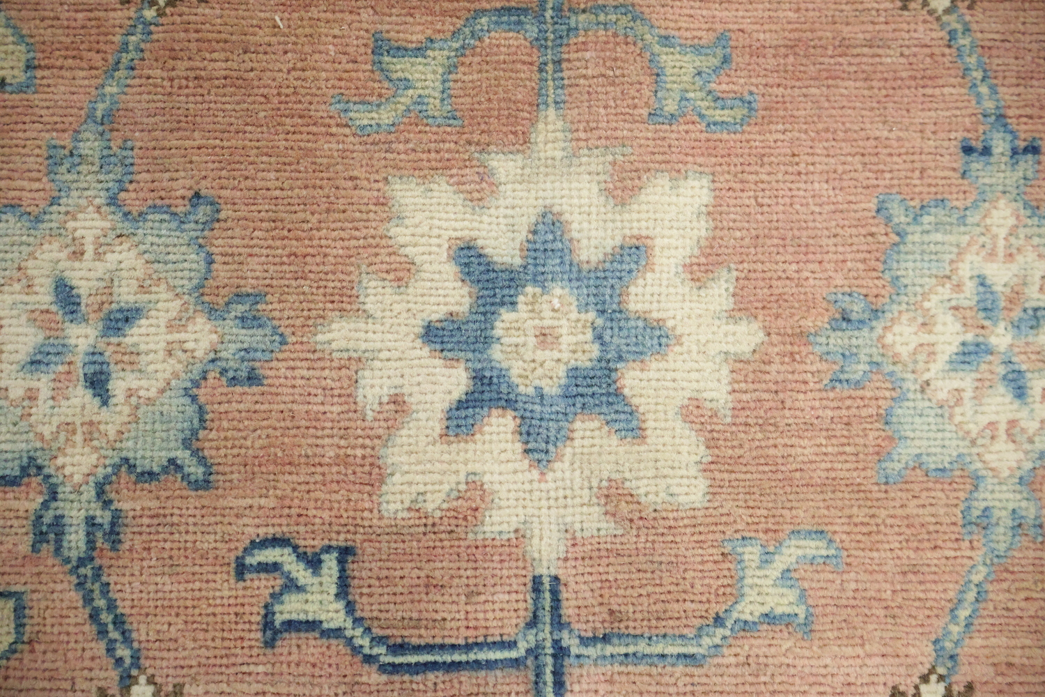 Luxurious Hand-Knotted Pale Coral and Blue Kazak Wool Rug 9'x12'