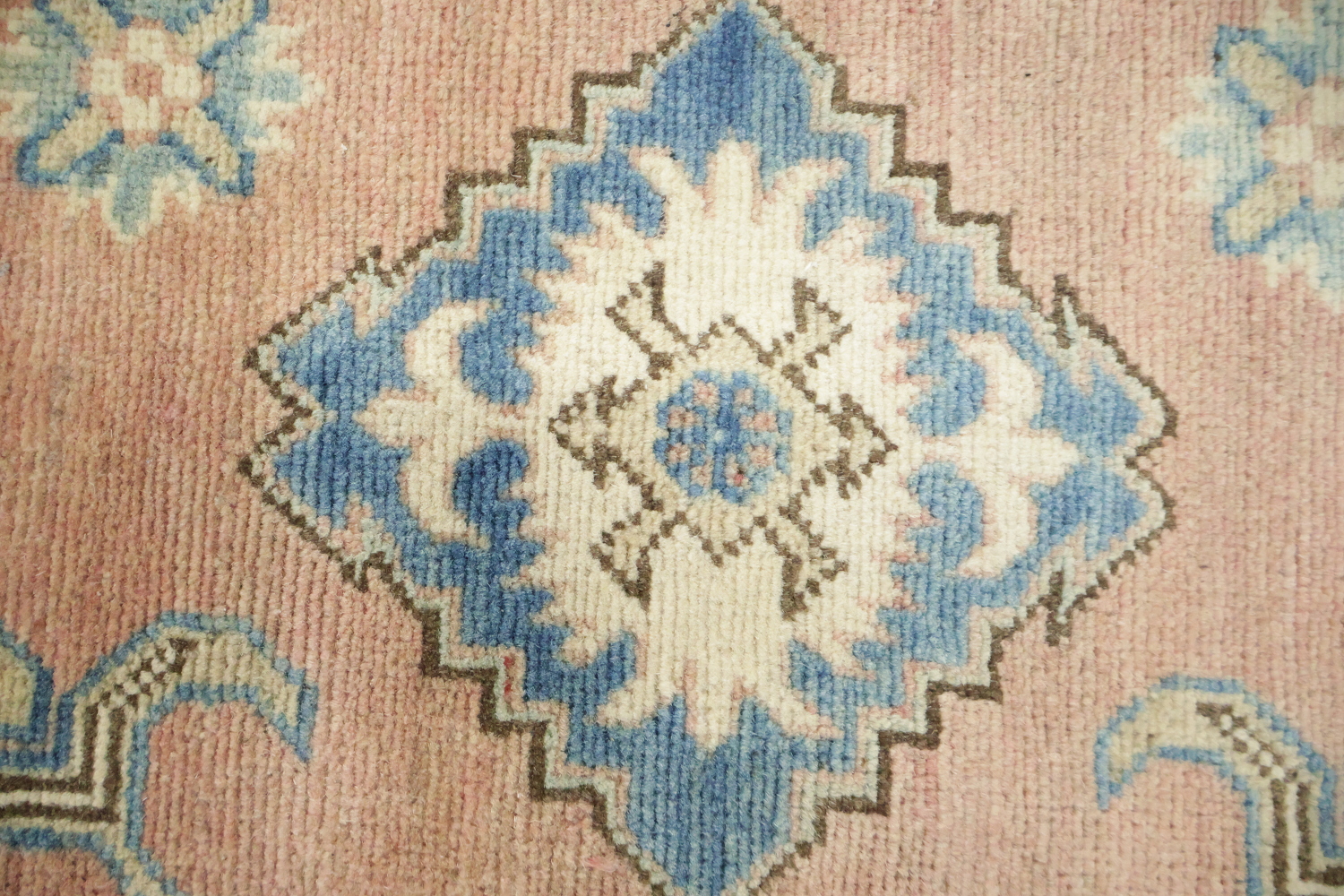 Luxurious Hand-Knotted Pale Coral and Blue Kazak Wool Rug 9'x12'