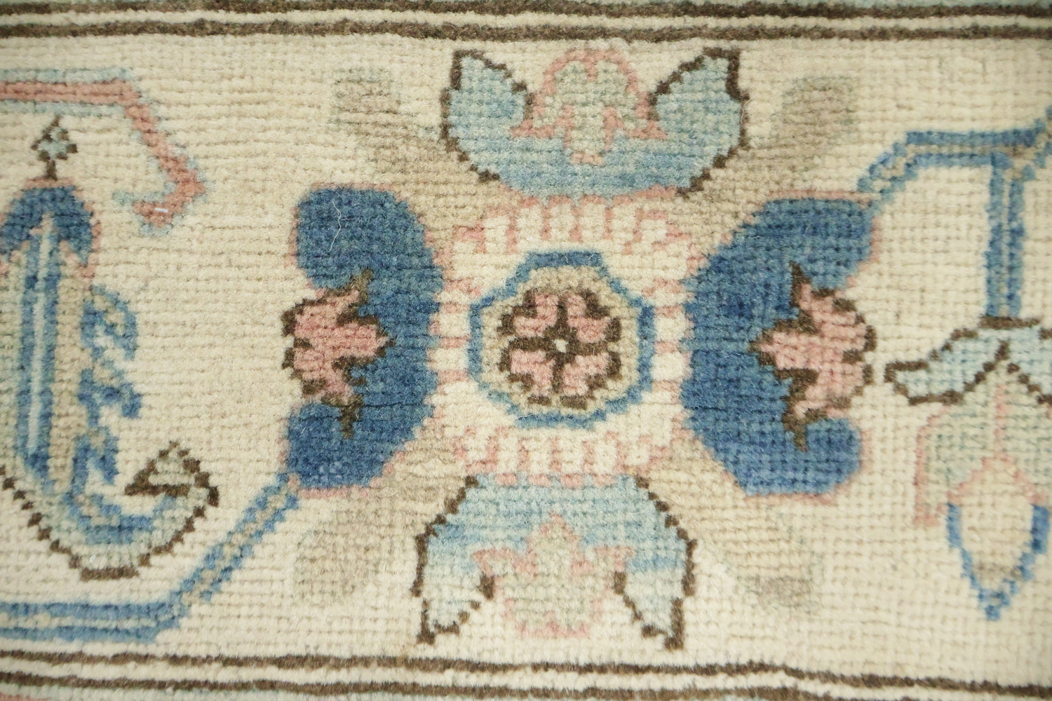 Luxurious Hand-Knotted Pale Coral and Blue Kazak Wool Rug 9'x12'