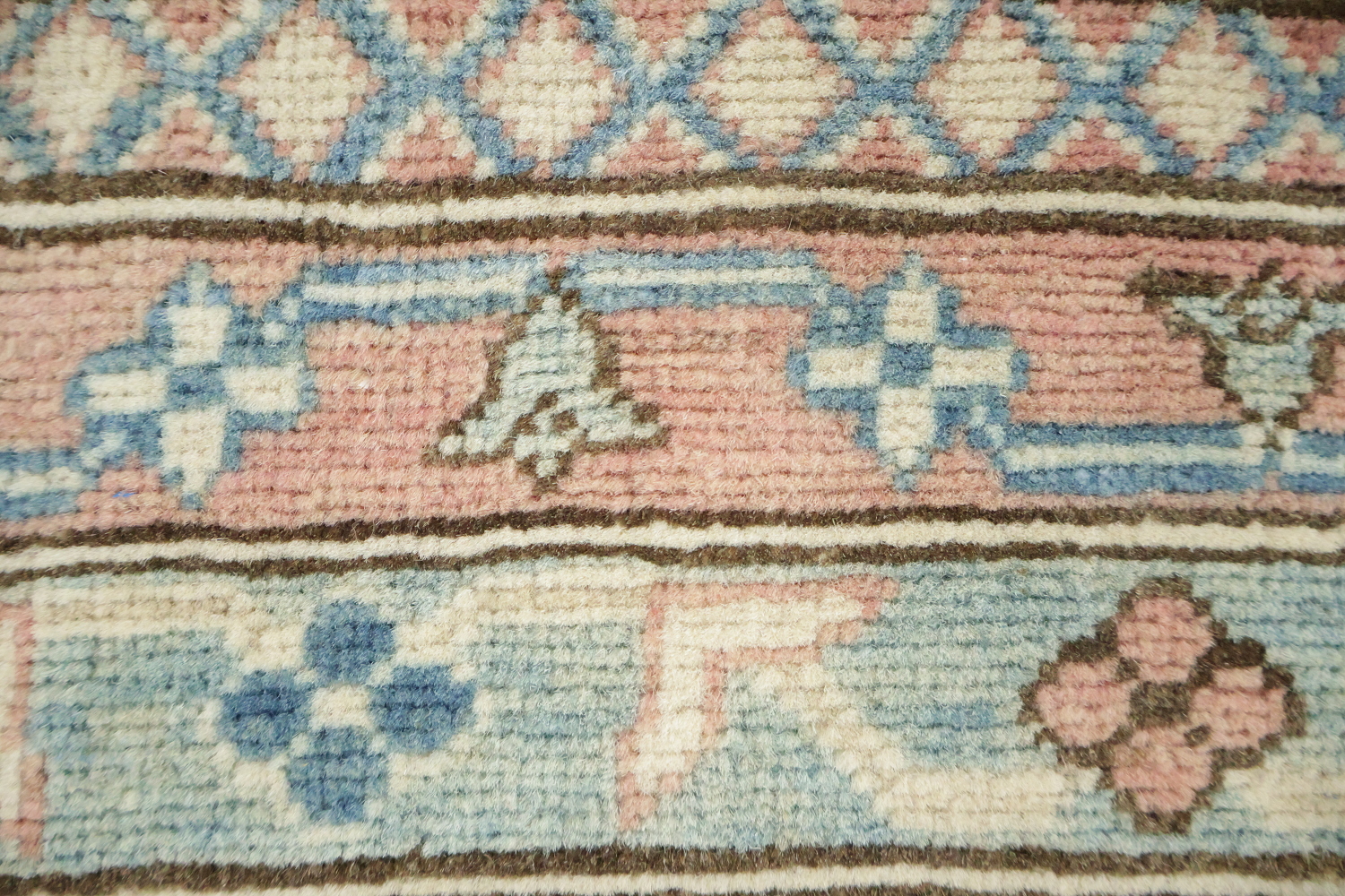 Luxurious Hand-Knotted Pale Coral and Blue Kazak Wool Rug 9'x12'
