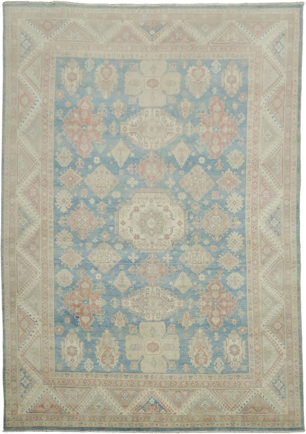 Geometric Blue Wool Traditional Kazak Area Rug 9x12