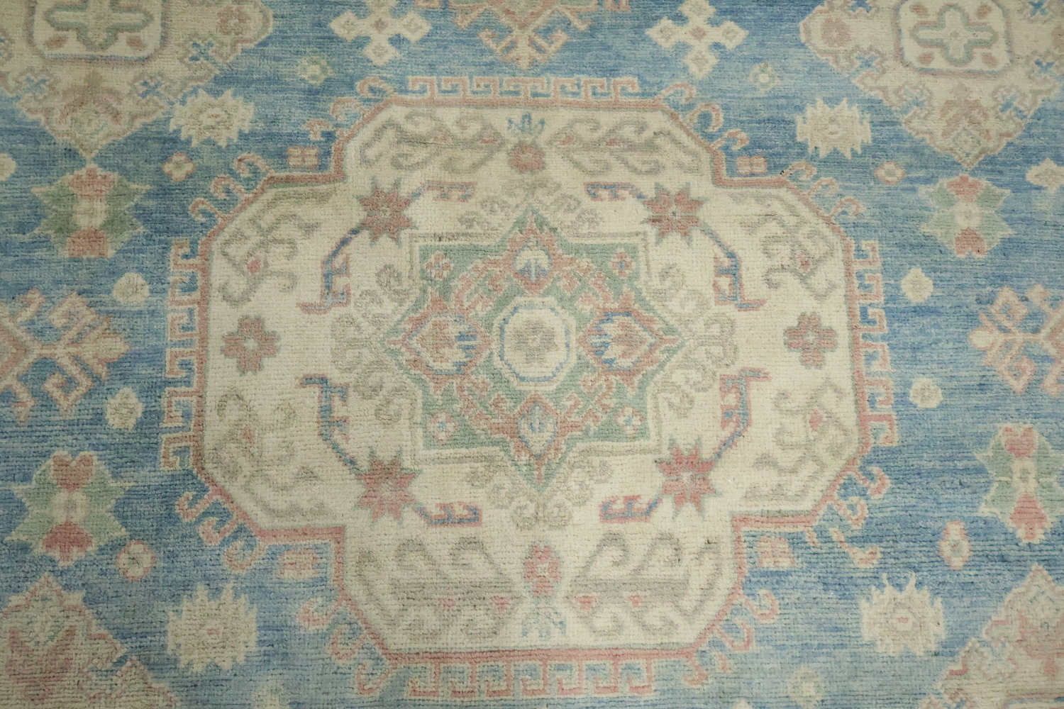 Geometric Blue Wool Traditional Kazak Area Rug 9x12