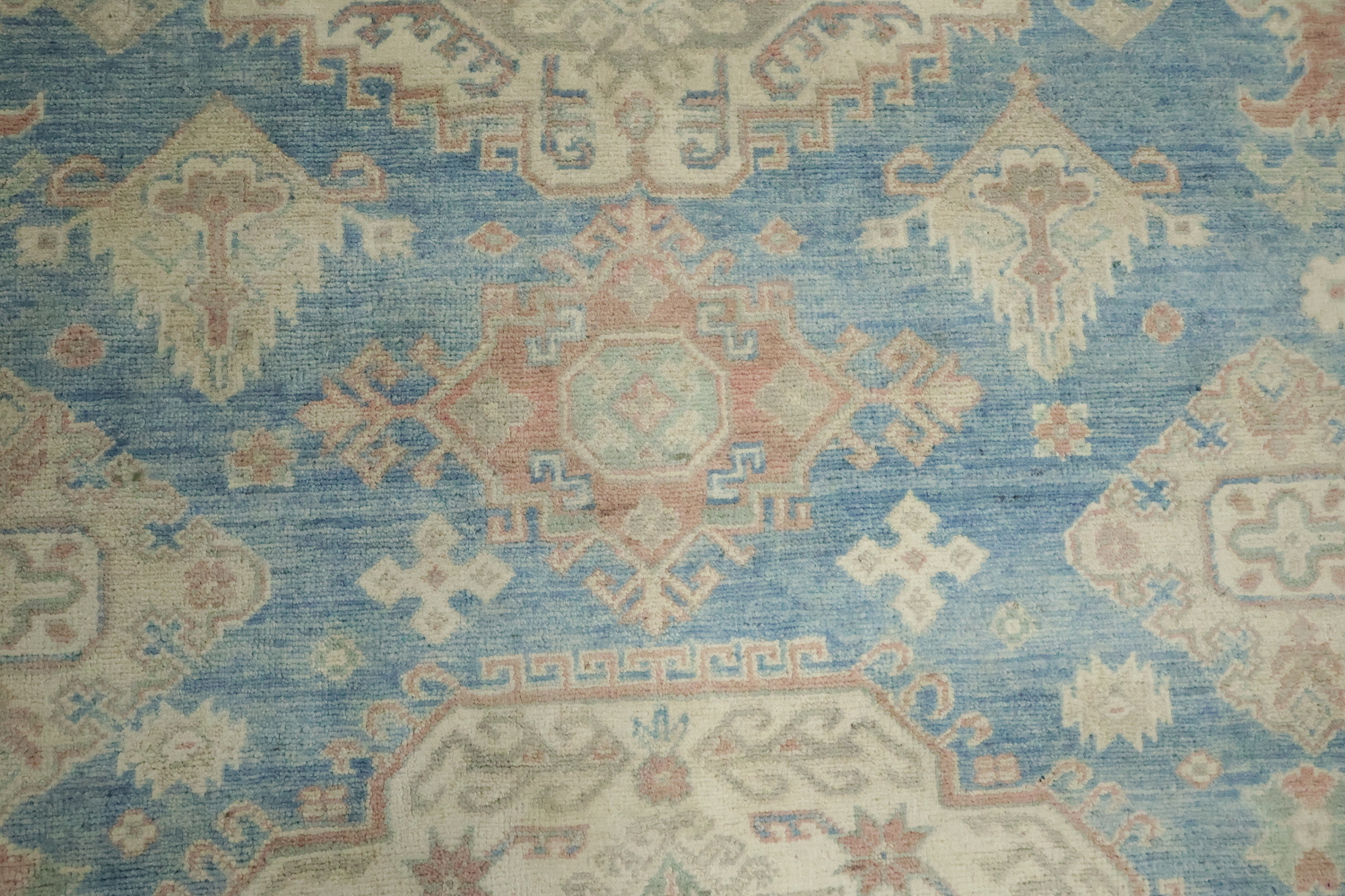Geometric Blue Wool Traditional Kazak Area Rug 9x12