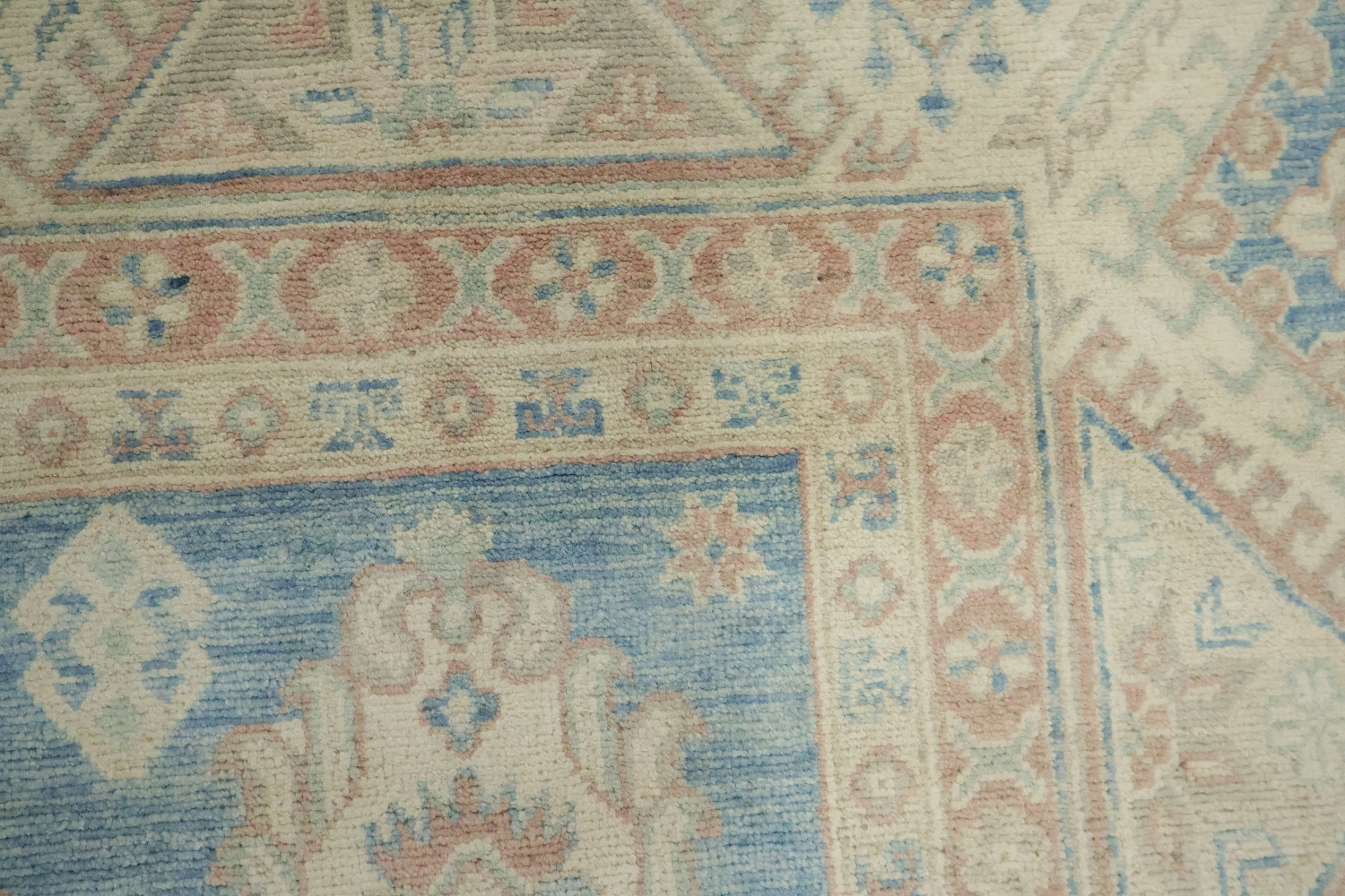 Geometric Blue Wool Traditional Kazak Area Rug 9x12