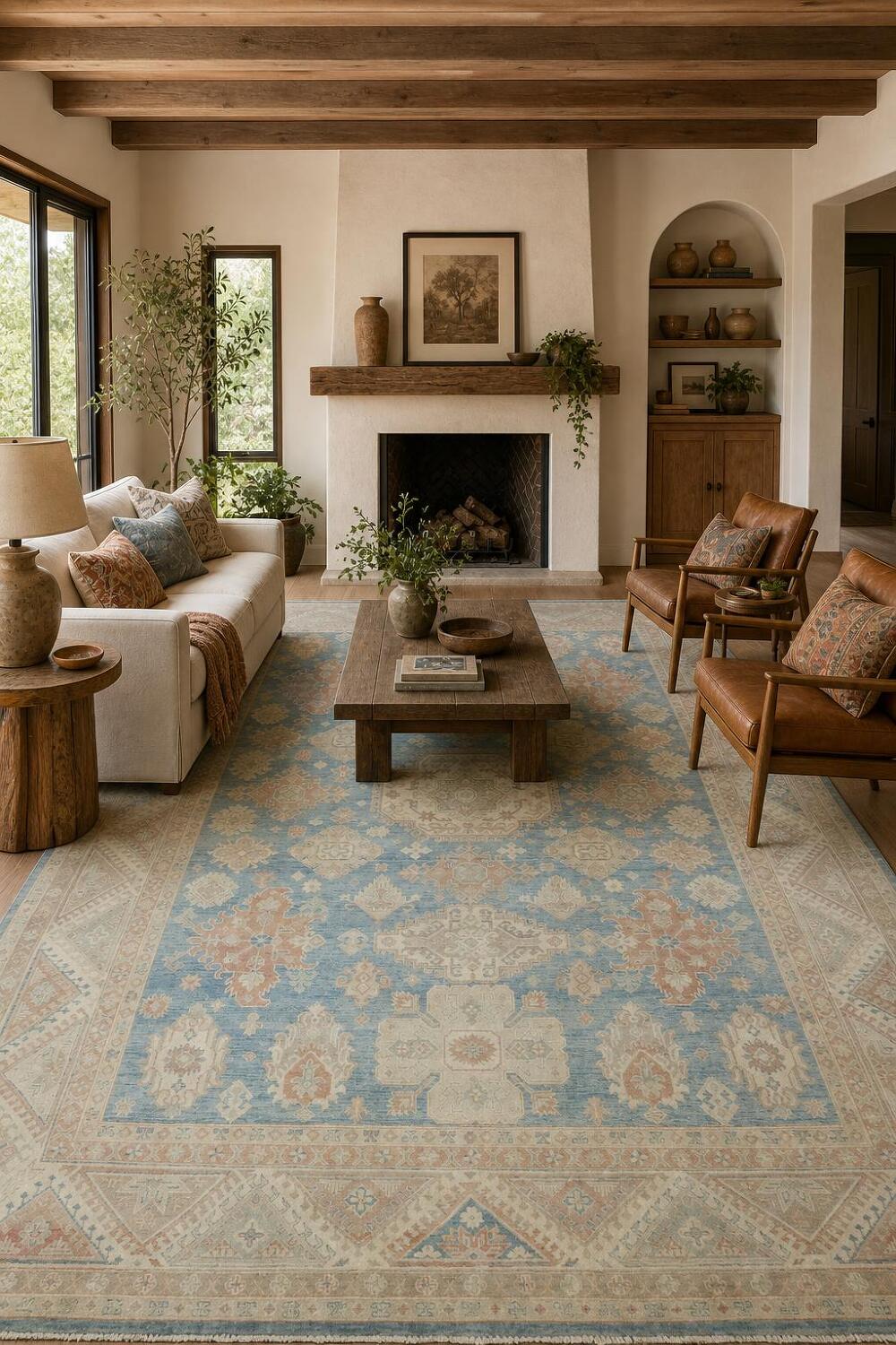 Geometric Blue Wool Traditional Kazak Area Rug 9x12