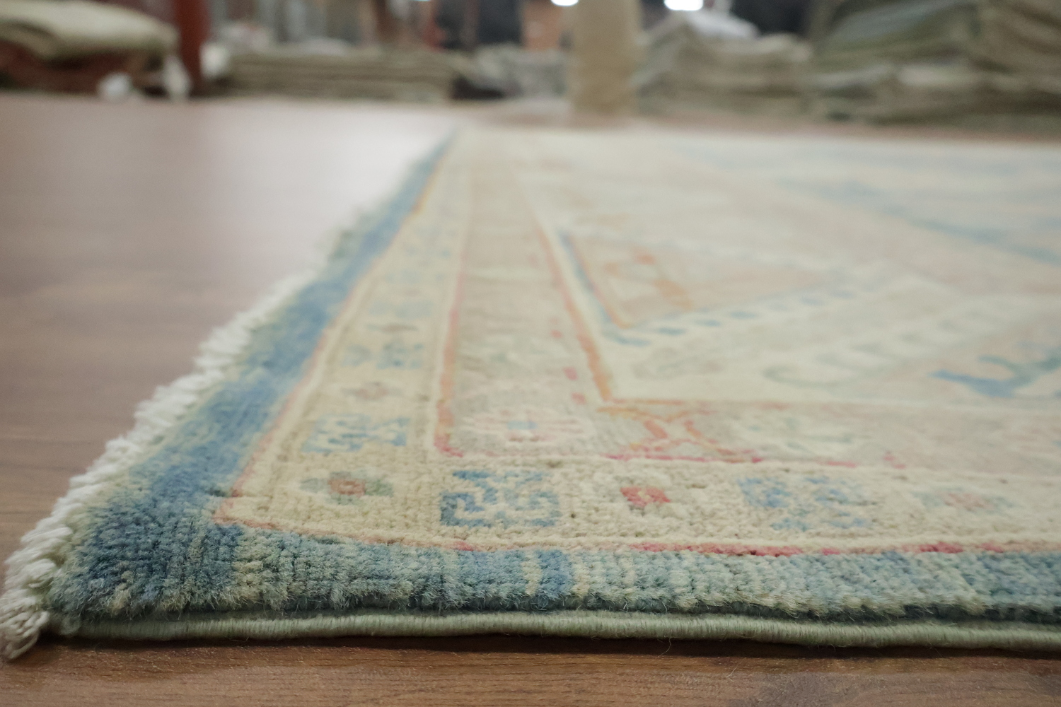 Geometric Blue Wool Traditional Kazak Area Rug 9x12