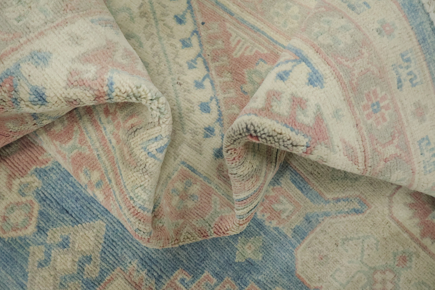 Geometric Blue Wool Traditional Kazak Area Rug 9x12