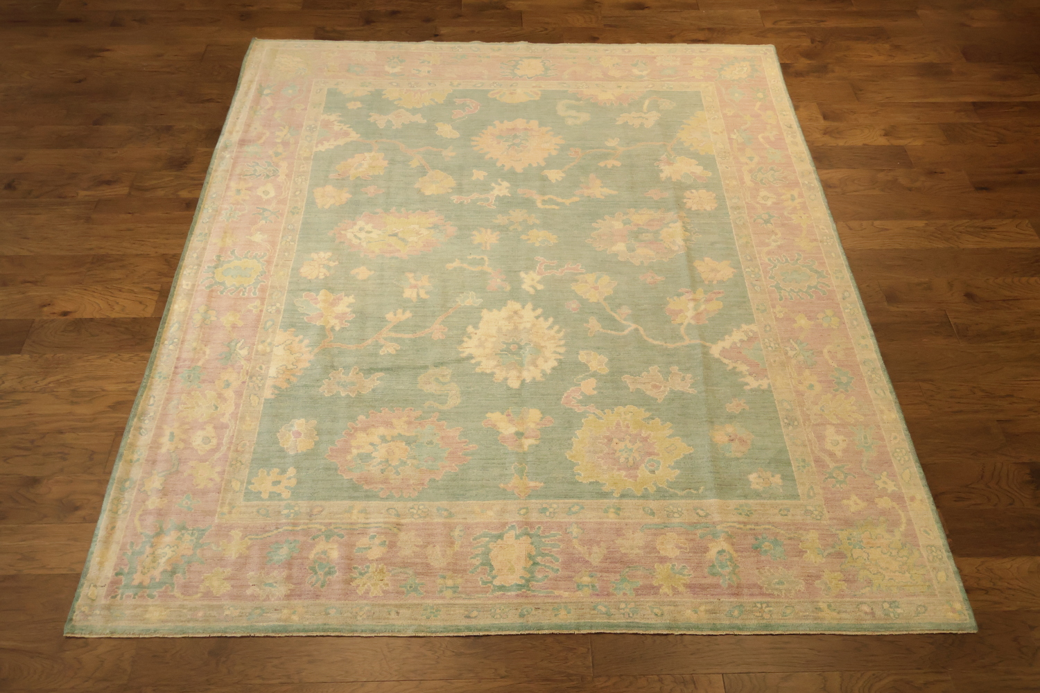 Muted Green Traditional Vegetable Dye Oriental Wool Oushak Area Rug 8x10