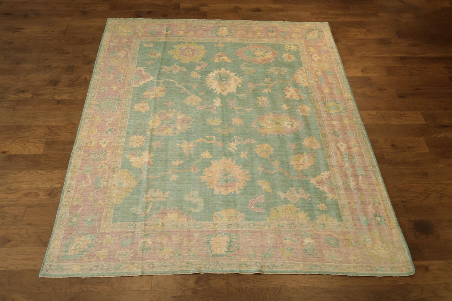 Muted Green Traditional Vegetable Dye Oriental Wool Oushak Area Rug 8x10