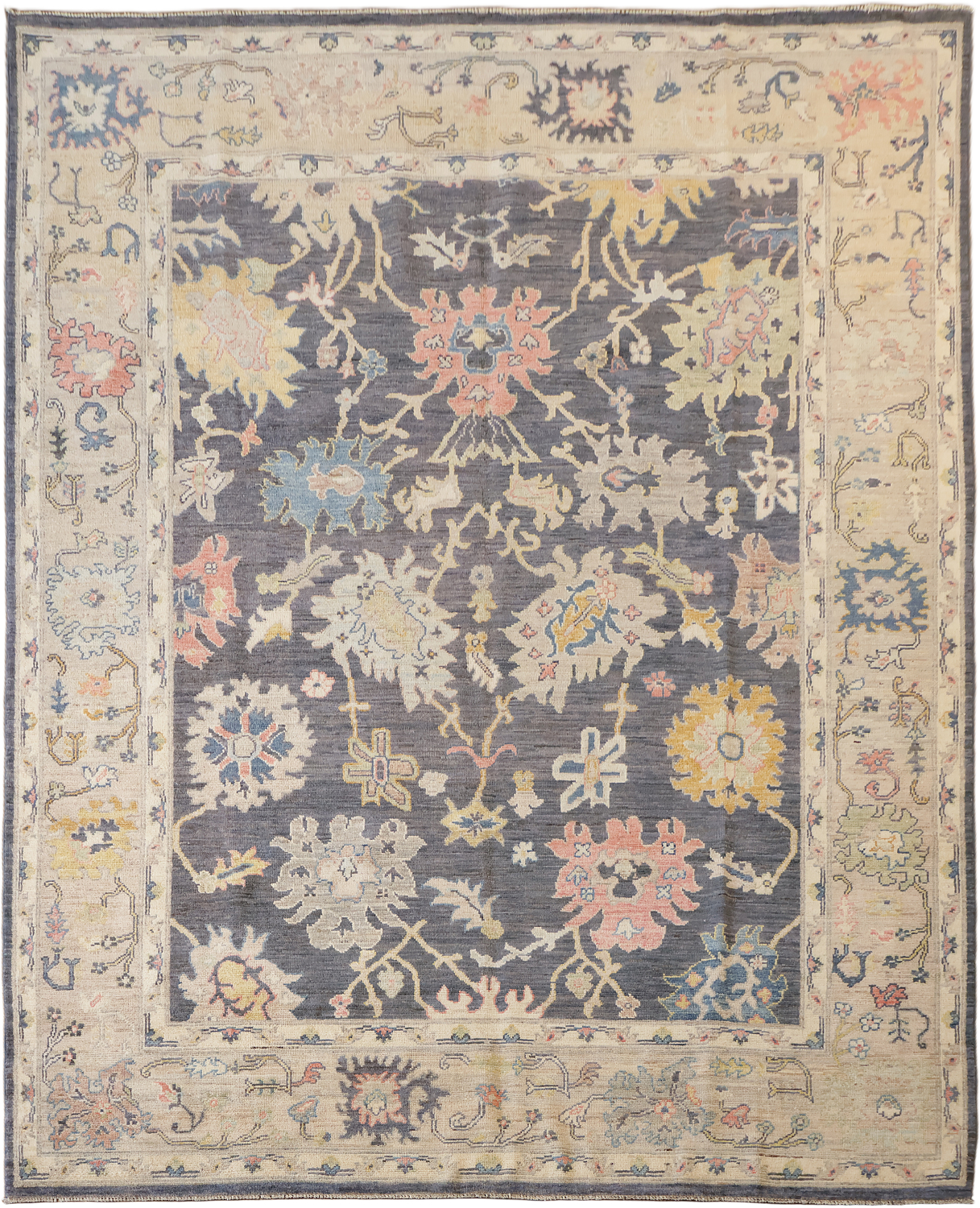 Antique-Style Wool Oriental Oushak Rug with Exquisite Floral Design and Soft Hues 8x10