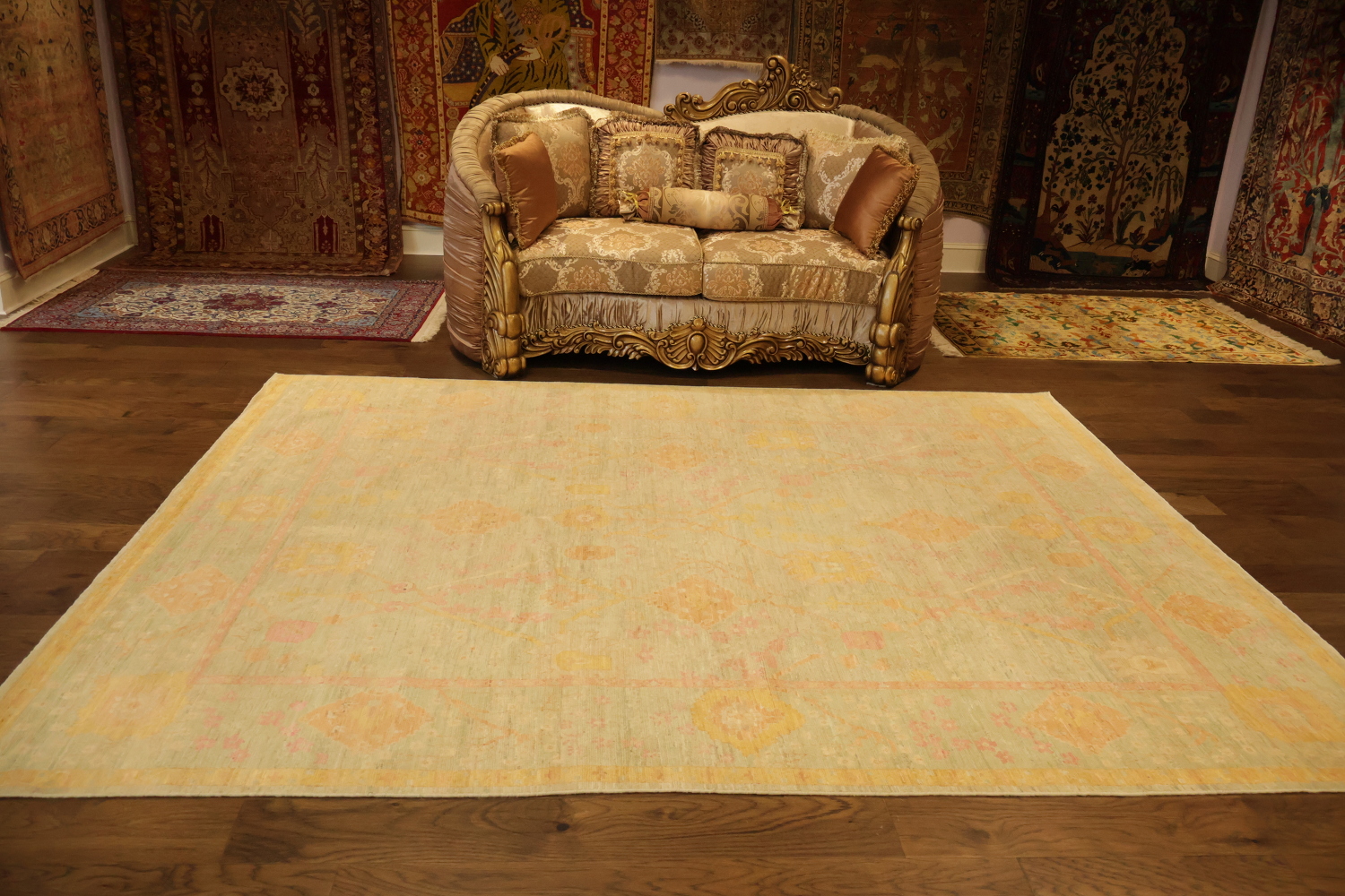 Must See! Muted Green Vegetable Dye Wool Traditional Oriental Wool Oushak Area Rug 8x10