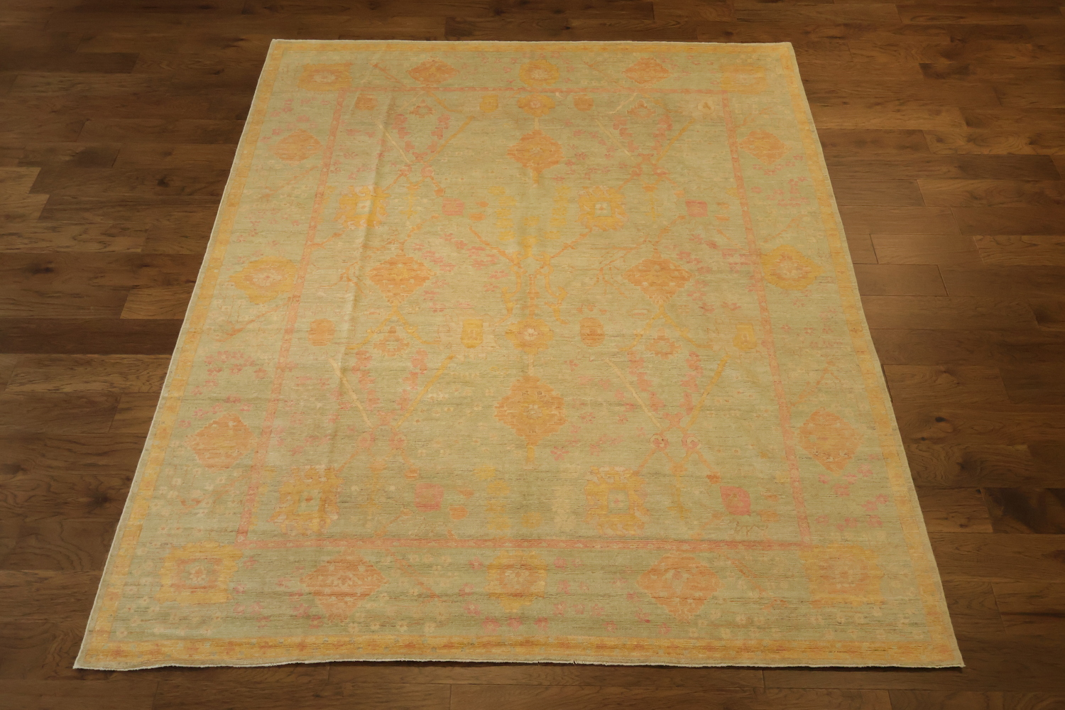 Must See! Muted Green Vegetable Dye Wool Traditional Oriental Wool Oushak Area Rug 8x10