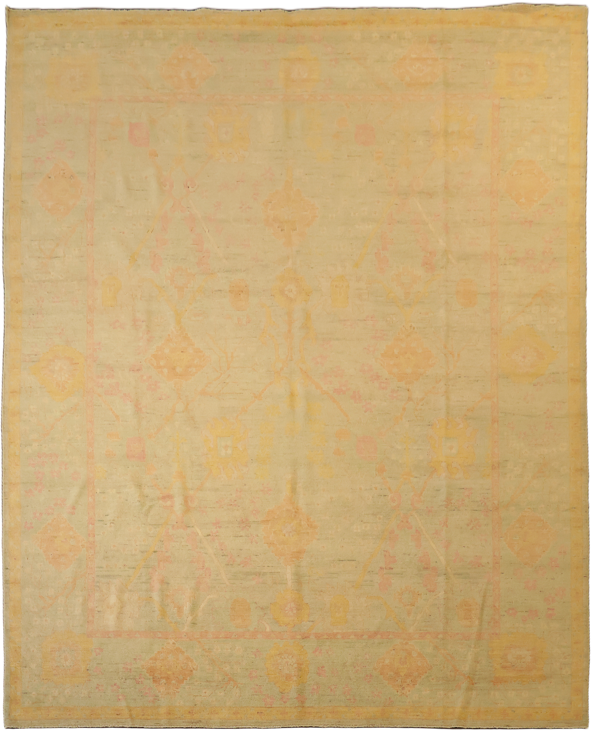 Must See! Muted Green Vegetable Dye Wool Traditional Oriental Wool Oushak Area Rug 8x10