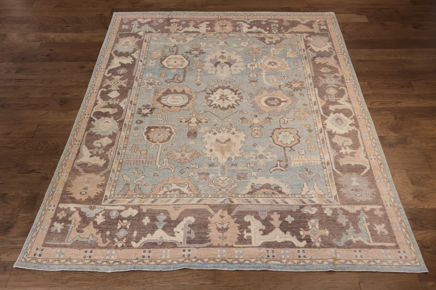 Artisan Crafted Grey Oriental Wool Oushak Rug Featuring Classic Floral Motifs 8x10