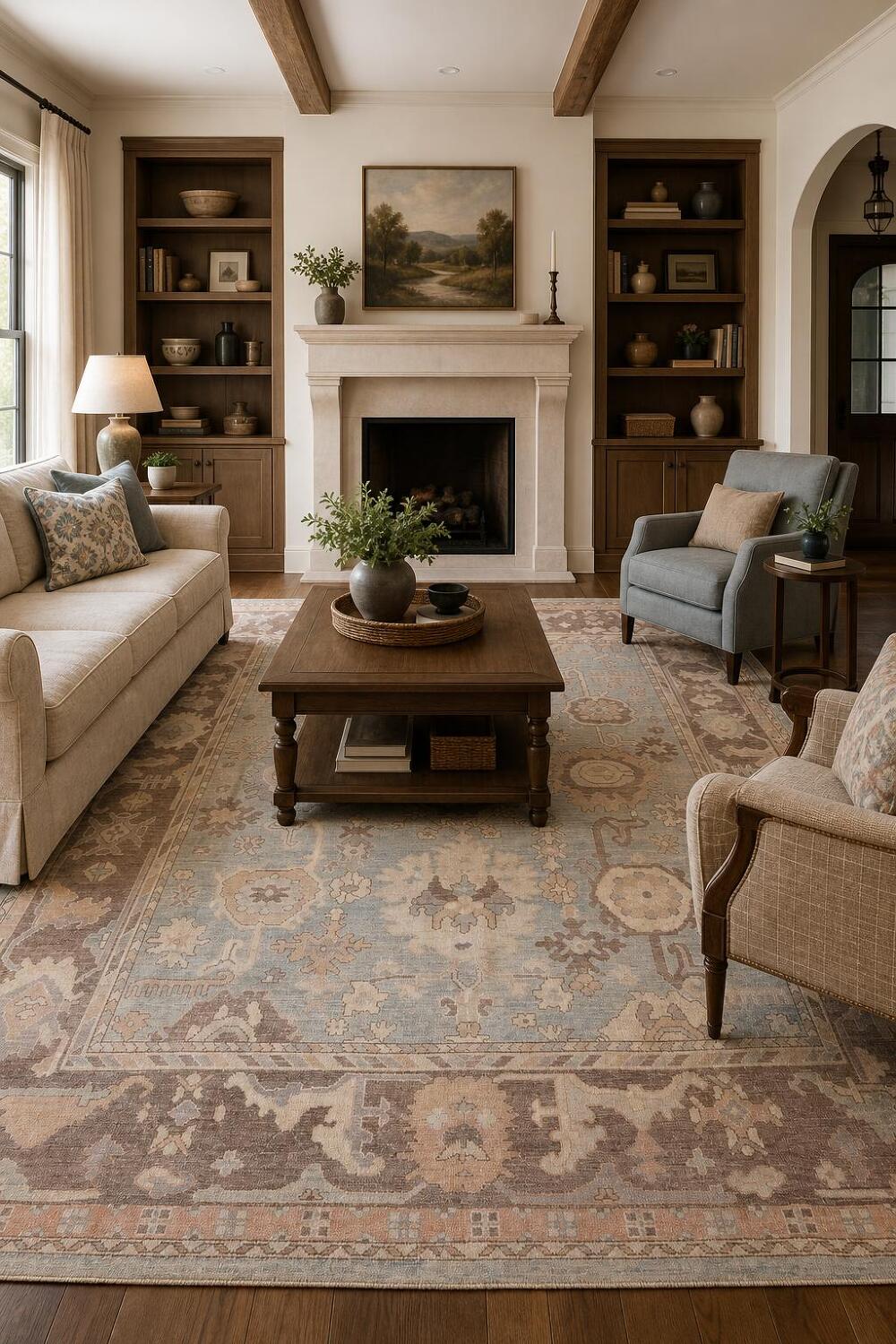Artisan Crafted Grey Oriental Wool Oushak Rug Featuring Classic Floral Motifs 8x10