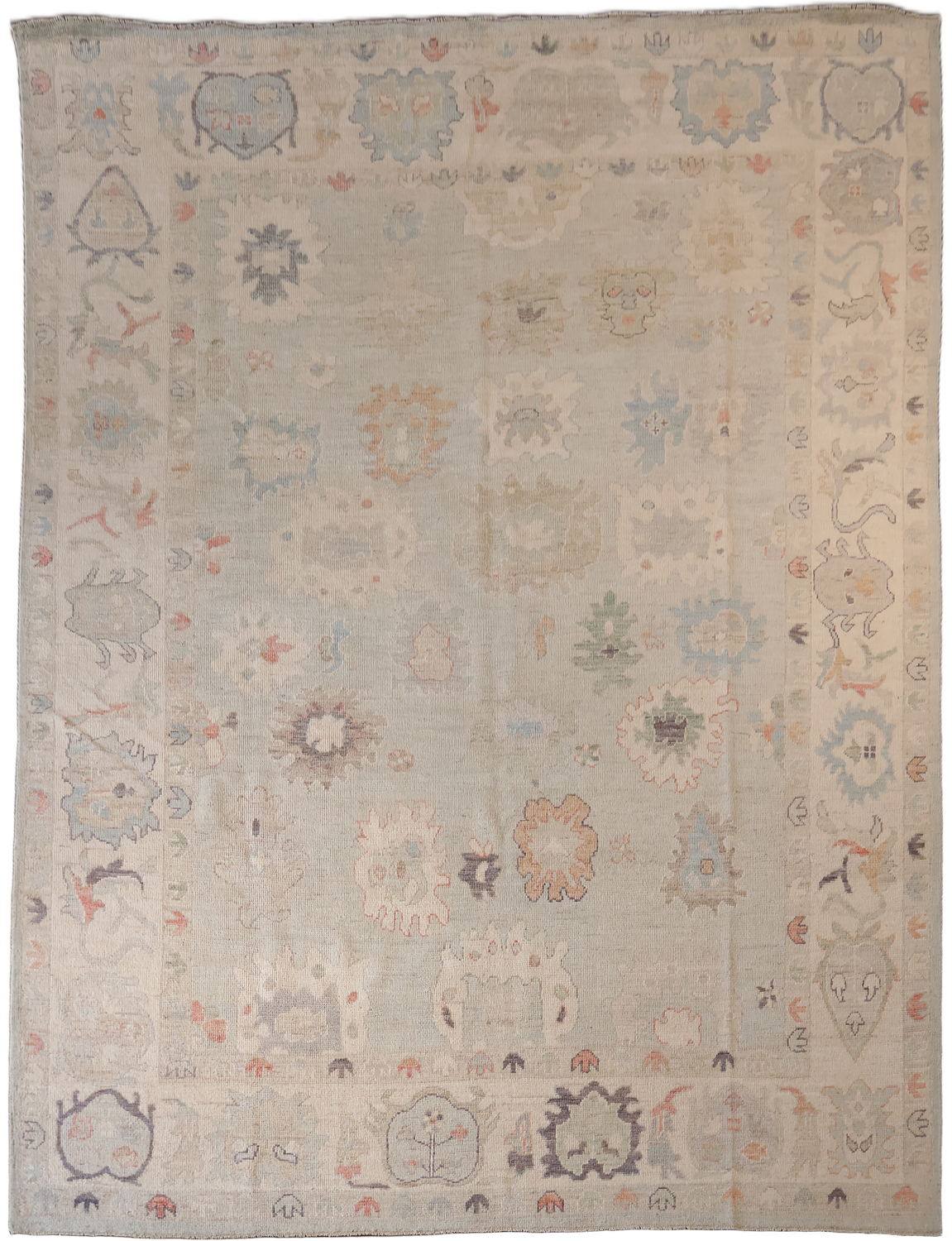 Vegetable Dye Grey Turkish Traditional Oushak Oriental Wool Area Rug 9x12
