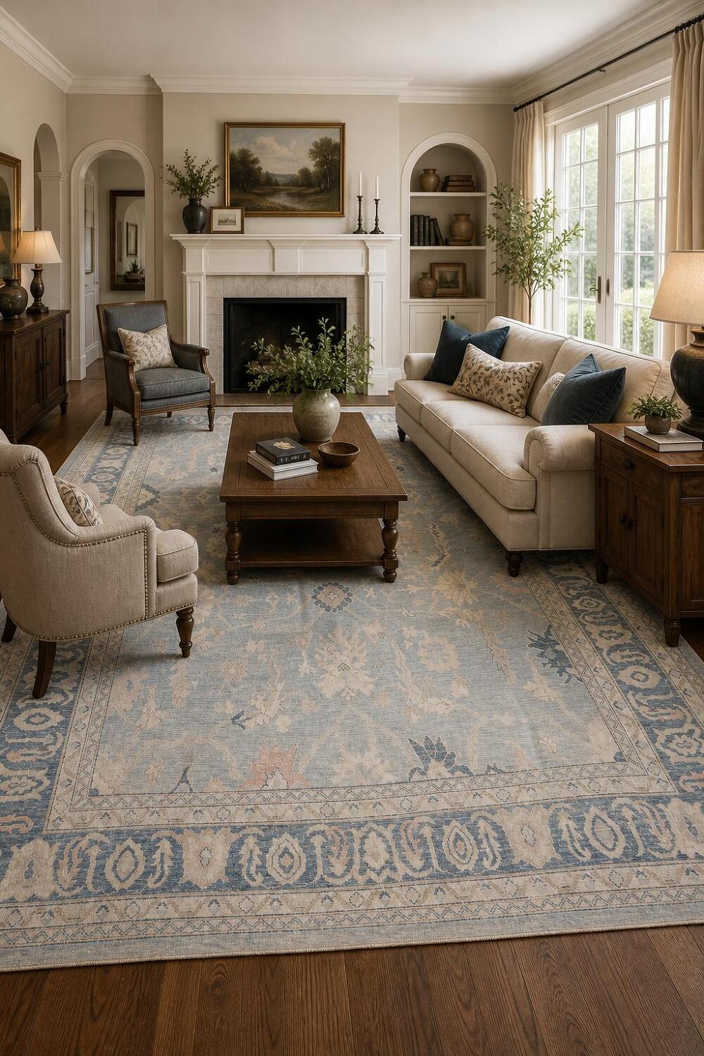 Charming Muted Grey Floral Oriental Wool Oushak Rug for a Vintage Touch 9x12