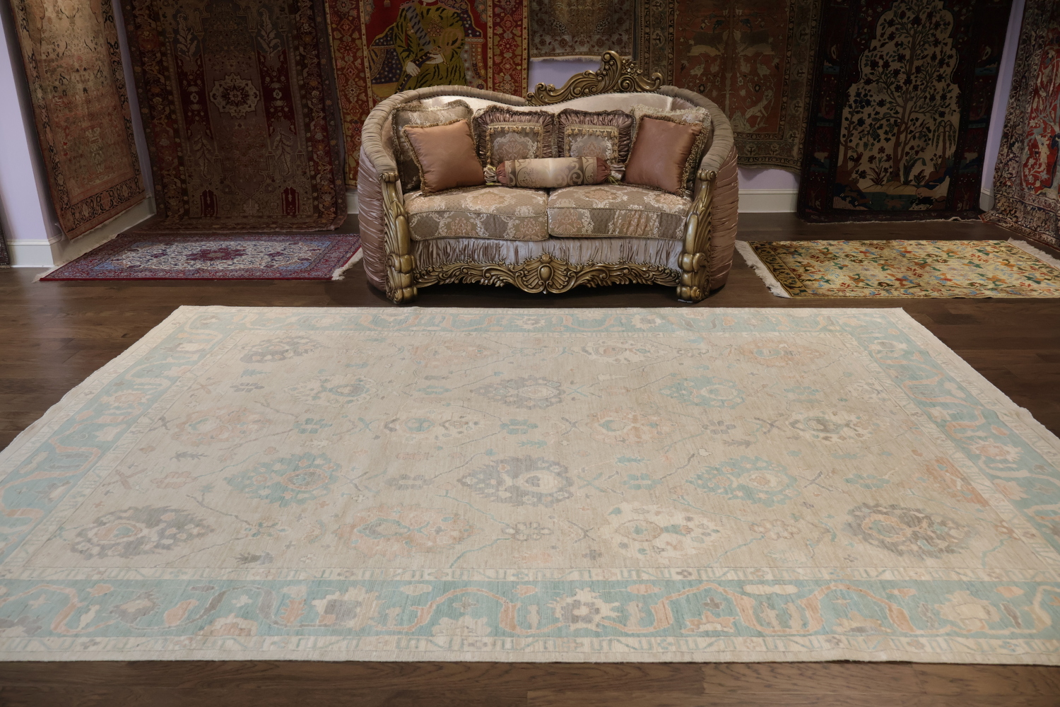Outstanding Muted Pink Turkish Traditional Oushak Wool Oriental Area Rug 9x12