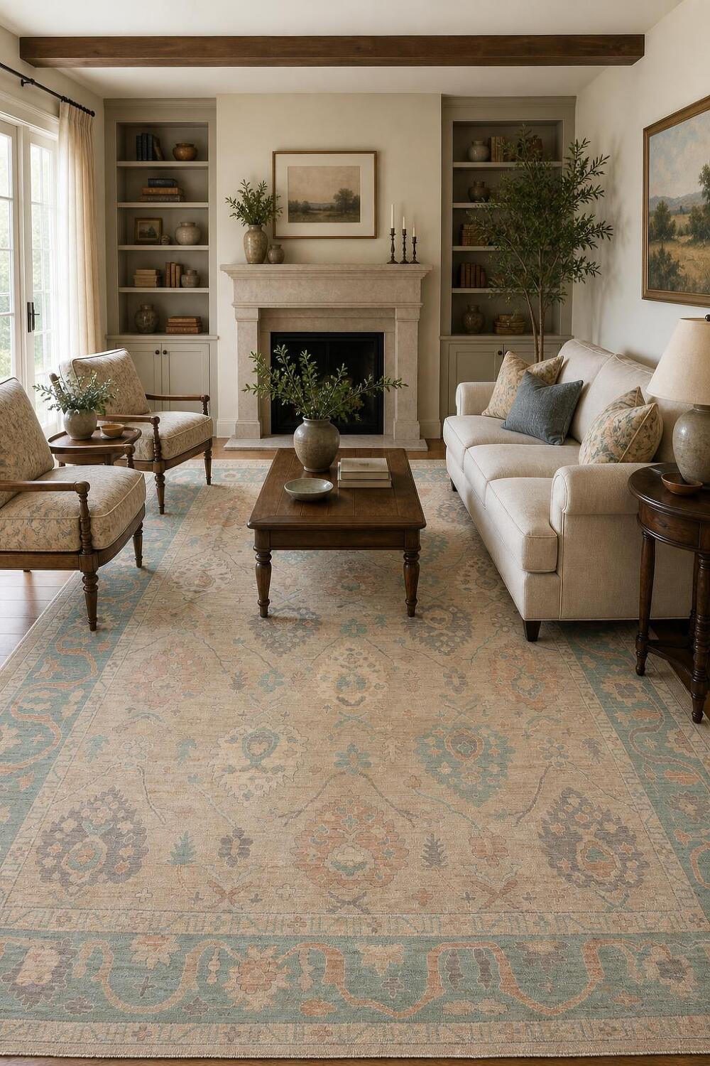 Outstanding Muted Pink Turkish Traditional Oushak Wool Oriental Area Rug 9x12