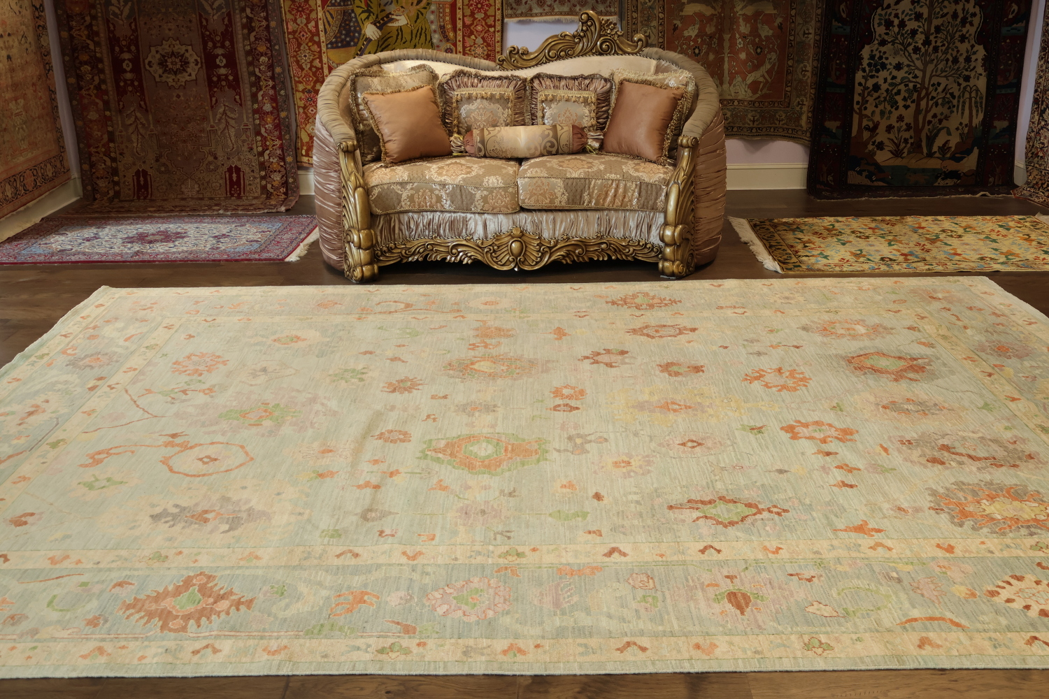 Vegetable Dye Muted Green Turkish Traditional Oushak Oriental Wool Area Rug 10x14