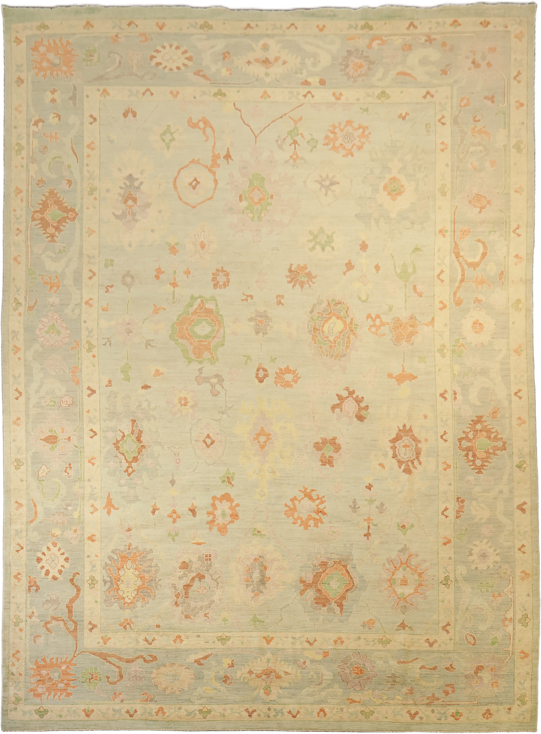 Vegetable Dye Muted Green Turkish Traditional Oushak Oriental Wool Area Rug 10x14