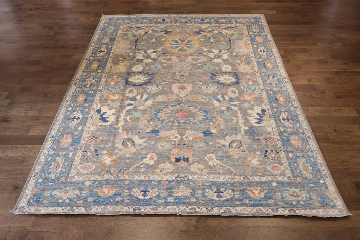 Classic Earth-Toned Oriental Wool Oushak Rug Featuring Intricate Floral Medallions 10x14