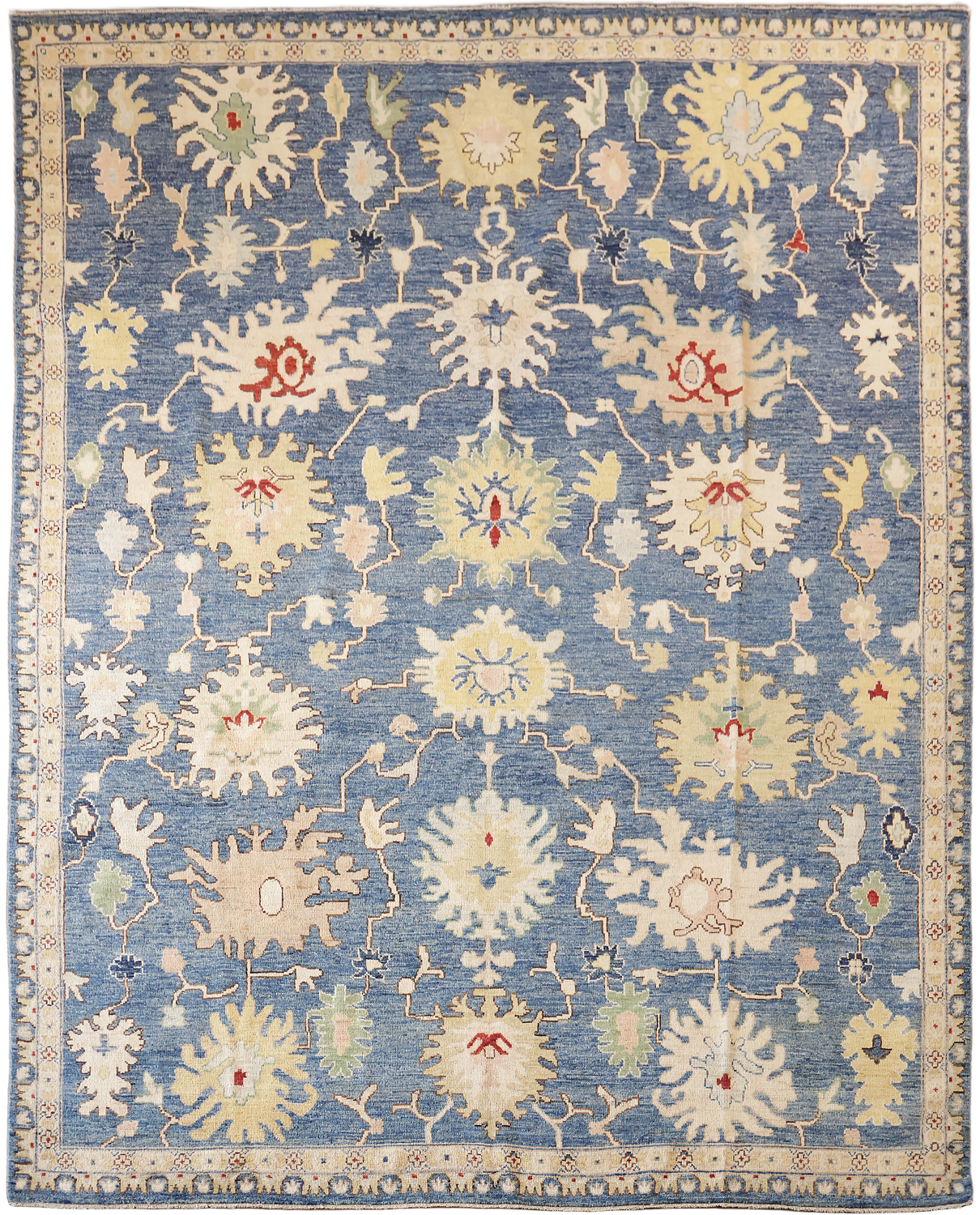 Outstanding Blue Chic Oriental Oushak Wool Area Rug Featuring Floral Patterns 8x10