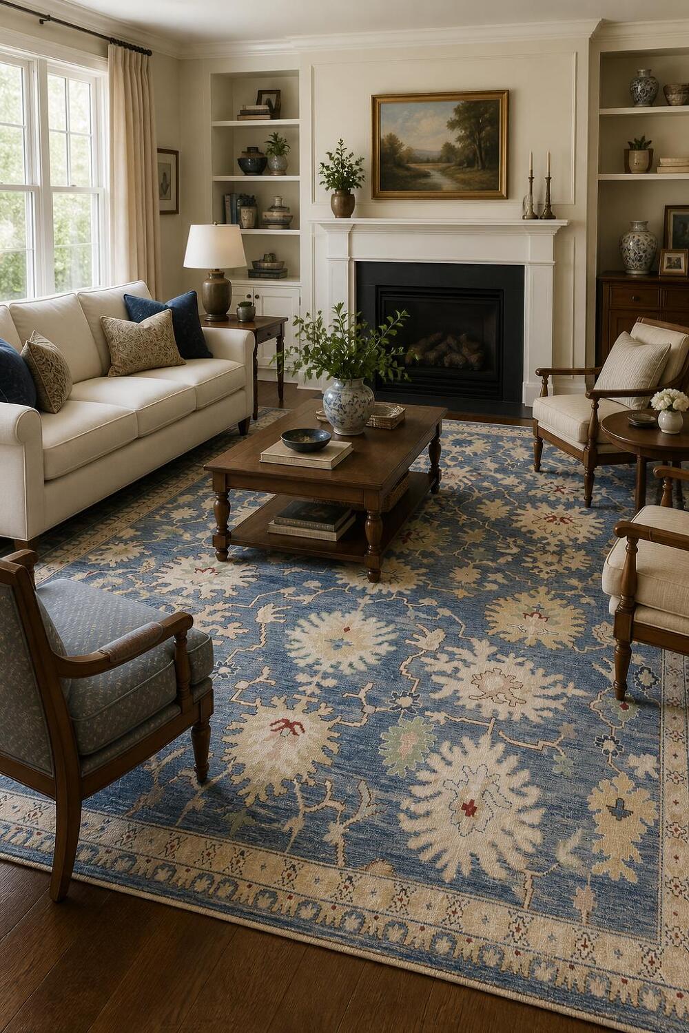 Outstanding Blue Chic Oriental Oushak Wool Area Rug Featuring Floral Patterns 8x10