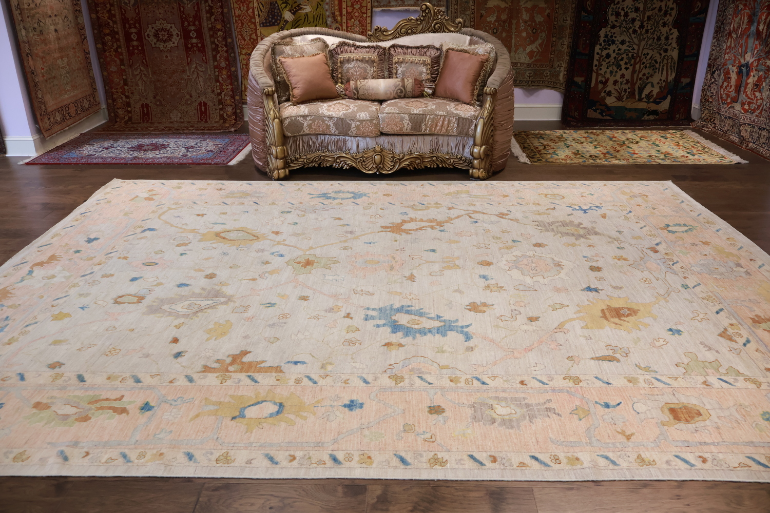 Muted Ivory Vegetable Dye Wool Traditional Oushak Area Rug 10x14