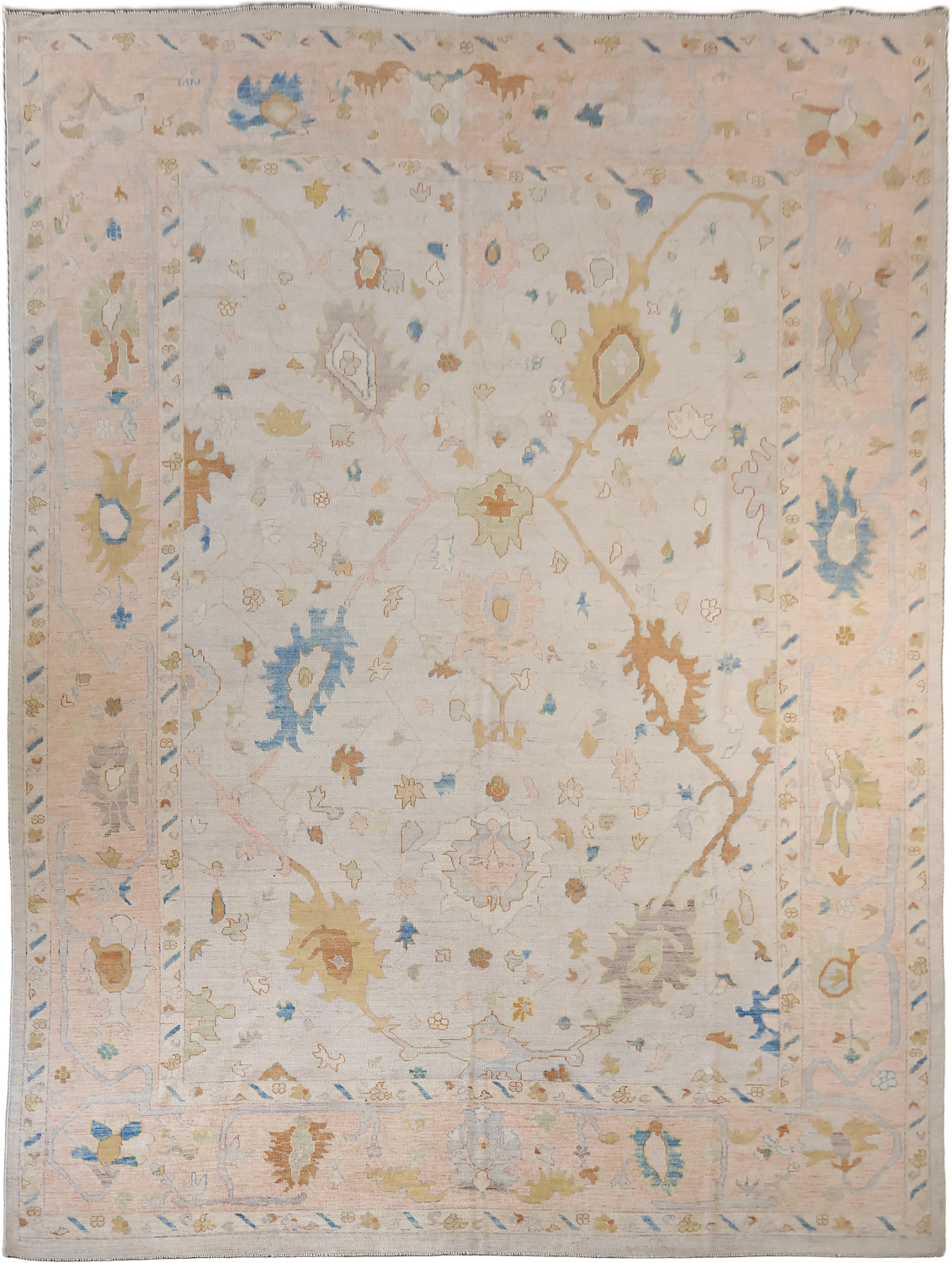 Muted Ivory Vegetable Dye Wool Traditional Oushak Area Rug 10x14