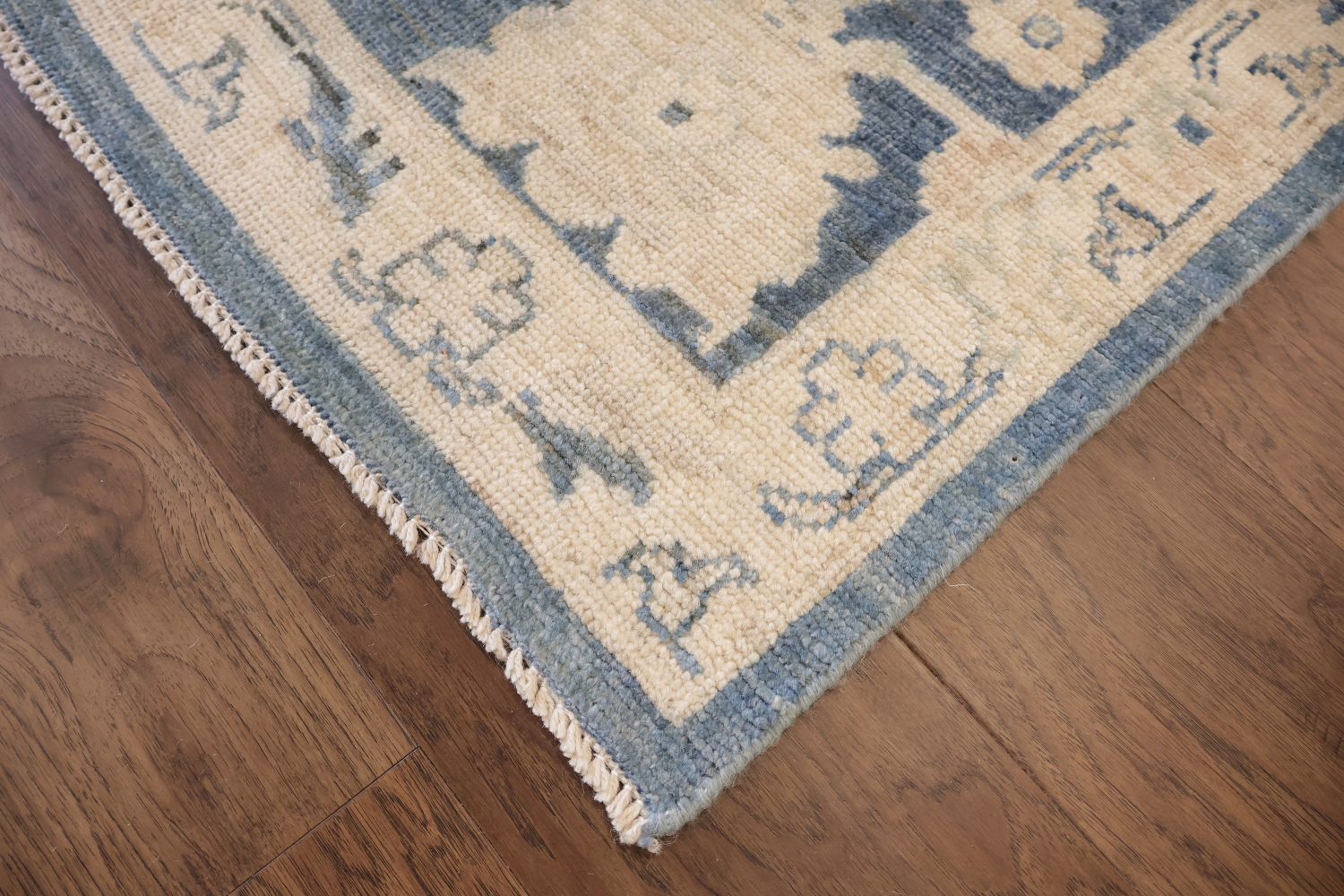 Classic Blue Floral Grey Oriental Oushak Rug with Ornate Border for Luxurious Interiors 9x12