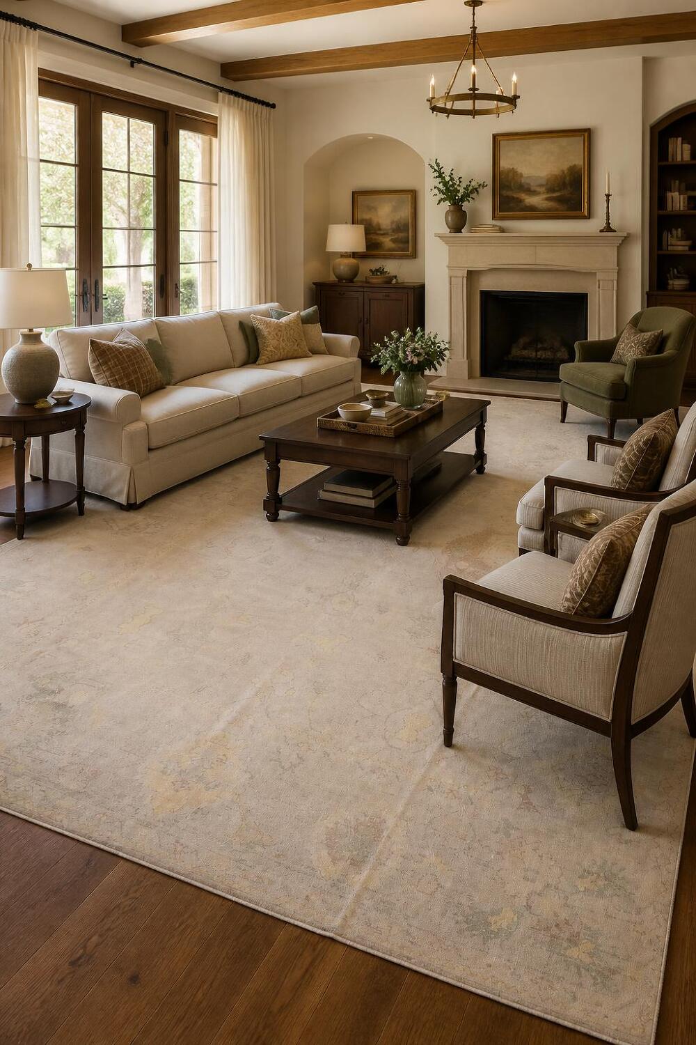 Classic Beige-Colored Wool Oriental Oushak Rug Perfect for Sophisticated Home Decor 10x14