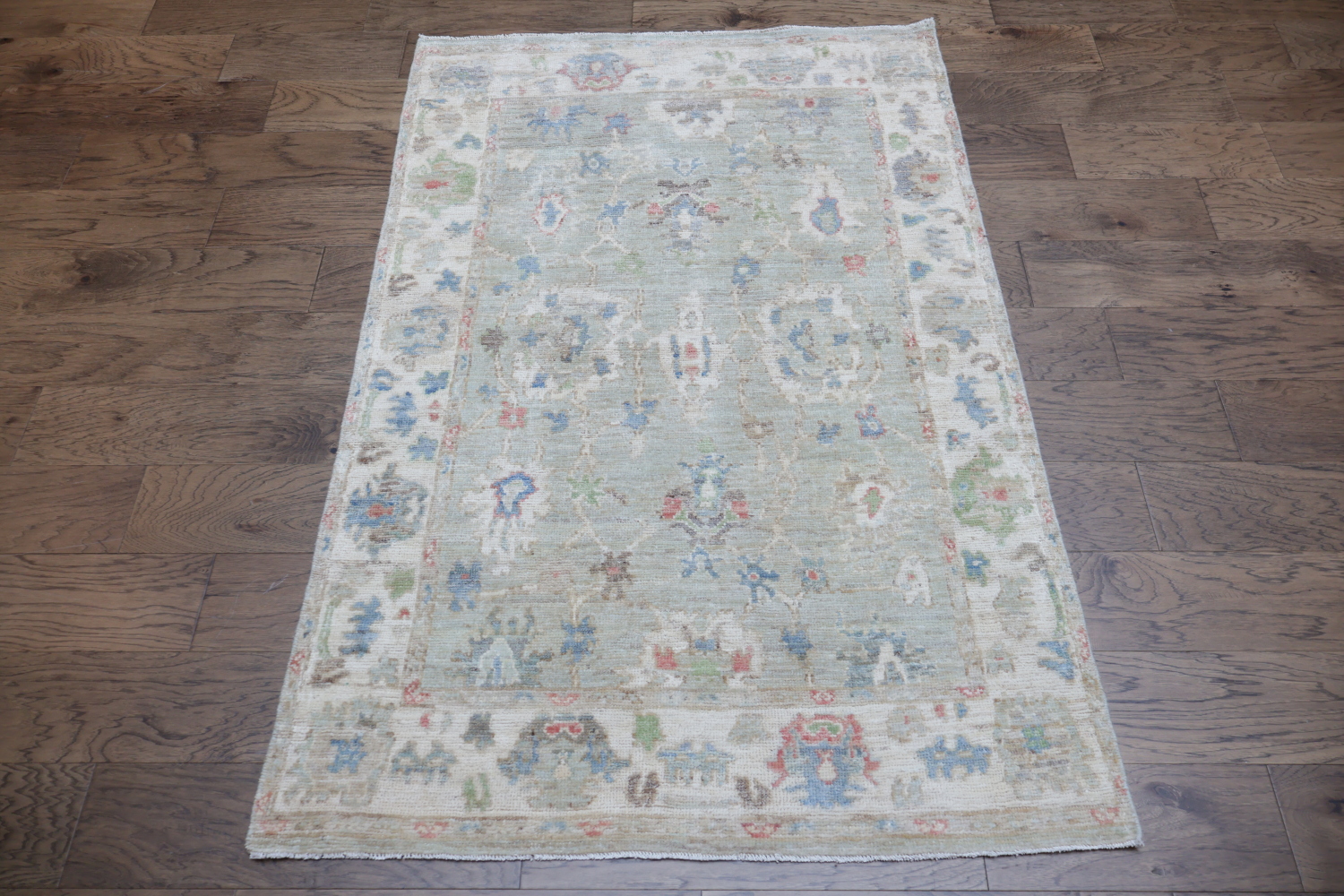 Muted Green All Over Traditional Oushak Oriental Wool Rug 4x6