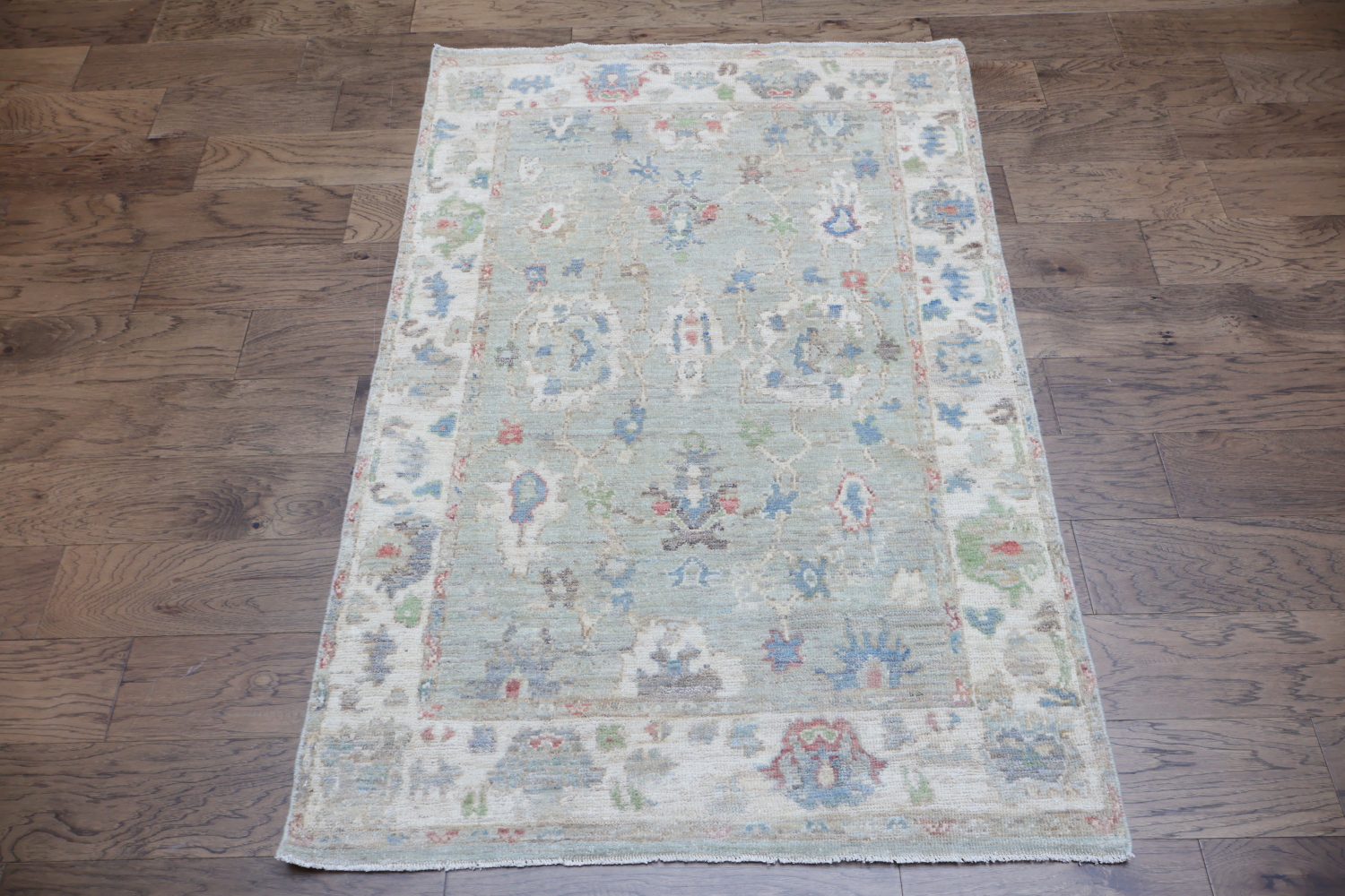 Muted Green All Over Traditional Oushak Oriental Wool Rug 4x6