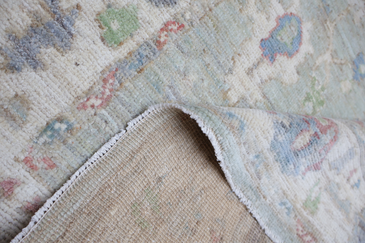 Muted Green All Over Traditional Oushak Oriental Wool Rug 4x6